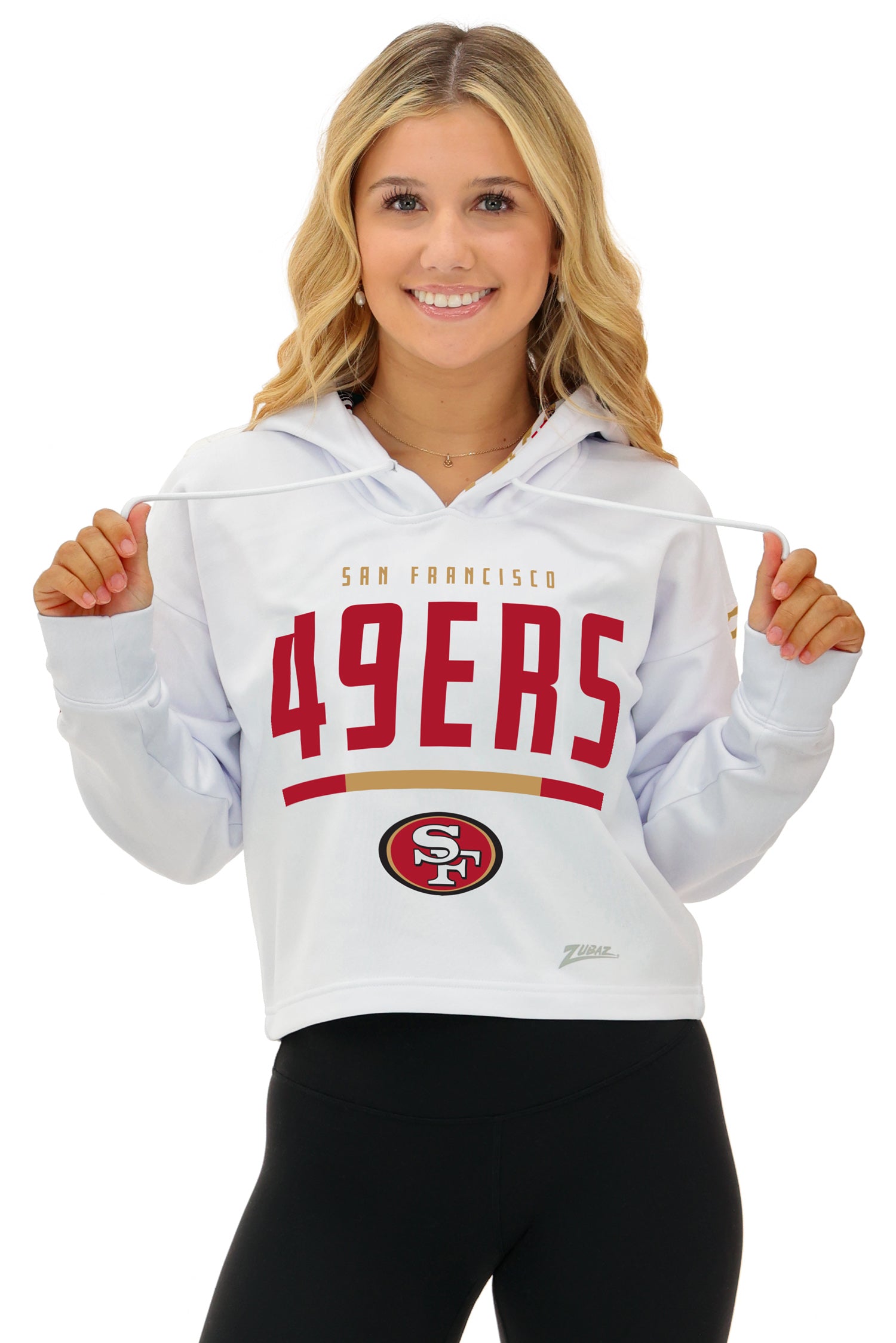 Zubaz NFL   Women's Linebacker Zebra Ombre Crop Top Hoodie, SAN FRANCISCO 49ERS