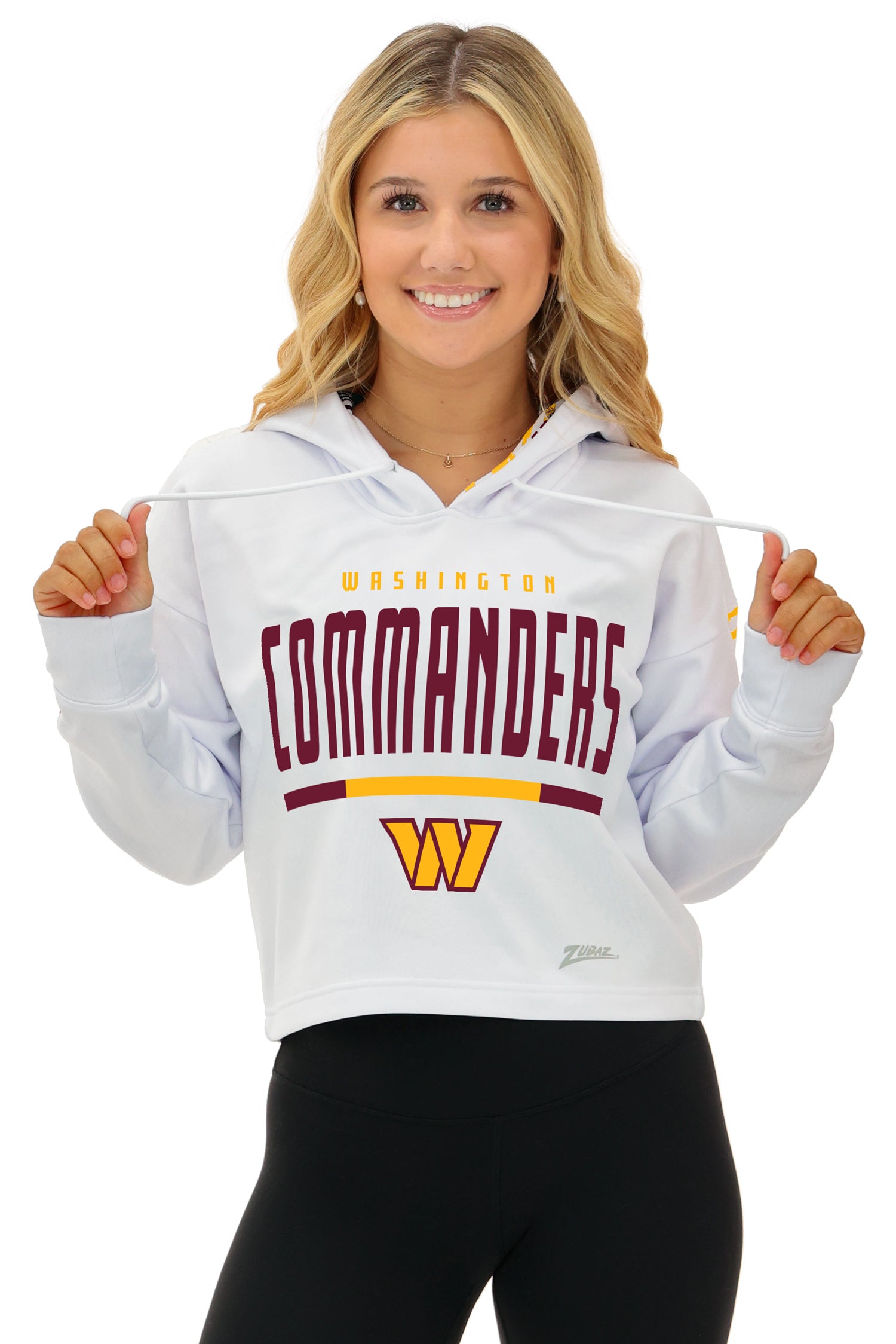 Zubaz NFL   Women's Linebacker Zebra Ombre Crop Top Hoodie, WASHINGTON COMMANDERS