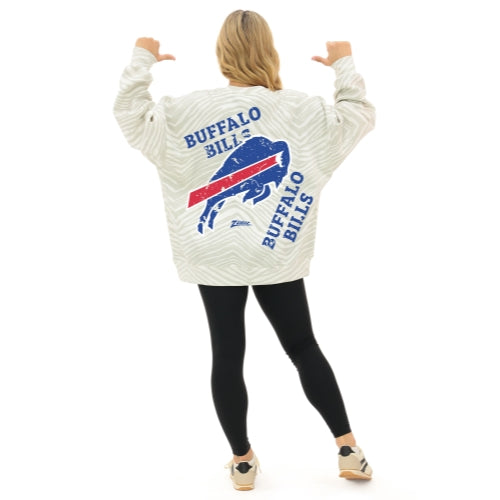 Zubaz NFL   90's All Over Zebra Crewneck Sweatshirt – Full Back, BUFFALO BILLS