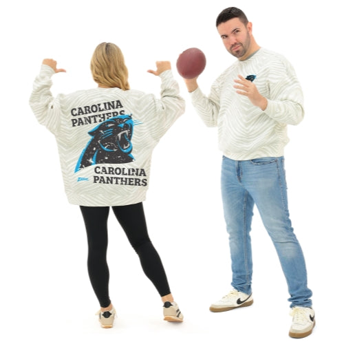 Zubaz NFL   90's All Over Zebra Crewneck Sweatshirt – Full Back, CAROLINA PANTHERS