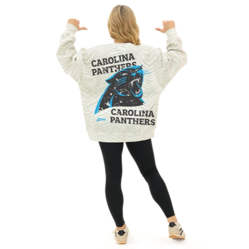 Zubaz NFL   90's All Over Zebra Crewneck Sweatshirt – Full Back, CAROLINA PANTHERS