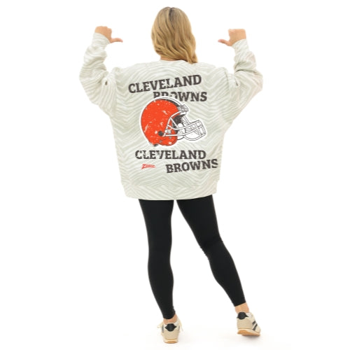 Zubaz NFL   90's All Over Zebra Crewneck Sweatshirt – Full Back, CLEVELAND BROWNS