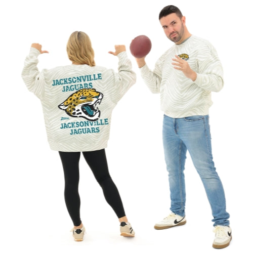 Zubaz NFL   90's All Over Zebra Crewneck Sweatshirt – Full Back, JACKSONVILLE JAGUARS