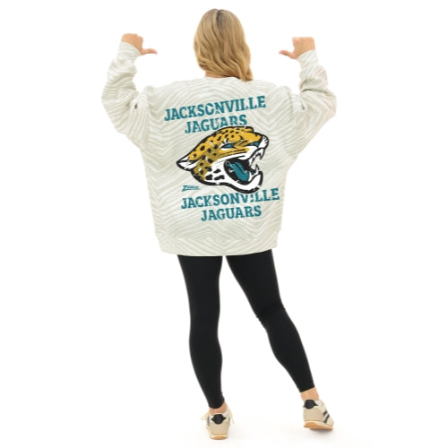 Zubaz NFL   90's All Over Zebra Crewneck Sweatshirt – Full Back, JACKSONVILLE JAGUARS