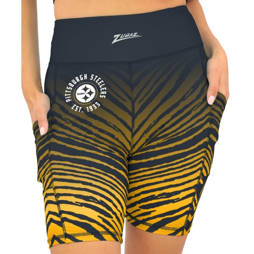 Zubaz NFL Women's Fade Biker Shorts, Pittsburgh Steelers