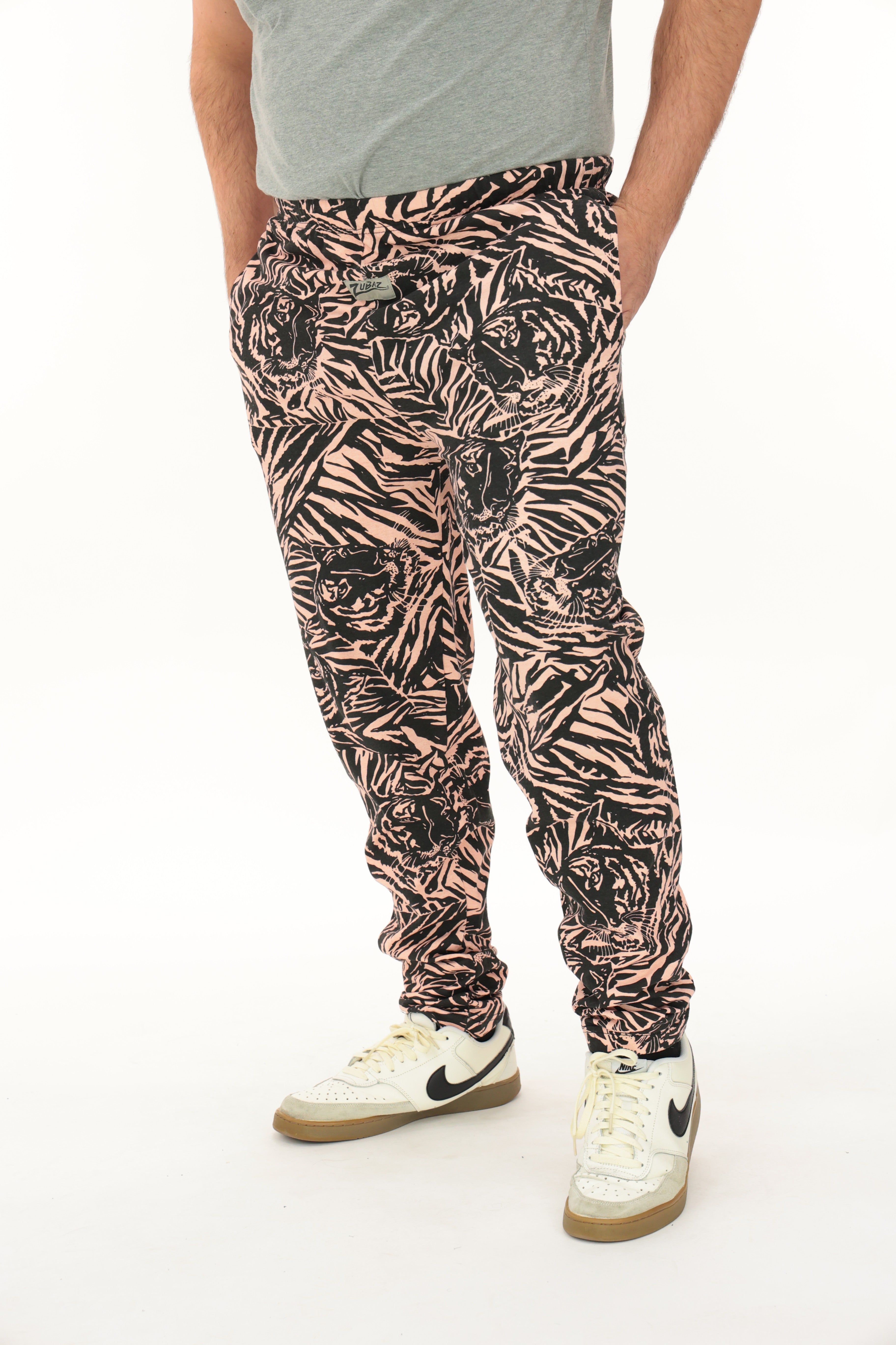 Zubaz Adult Unisex Z88 Tiger Pants, Light Pink/Black