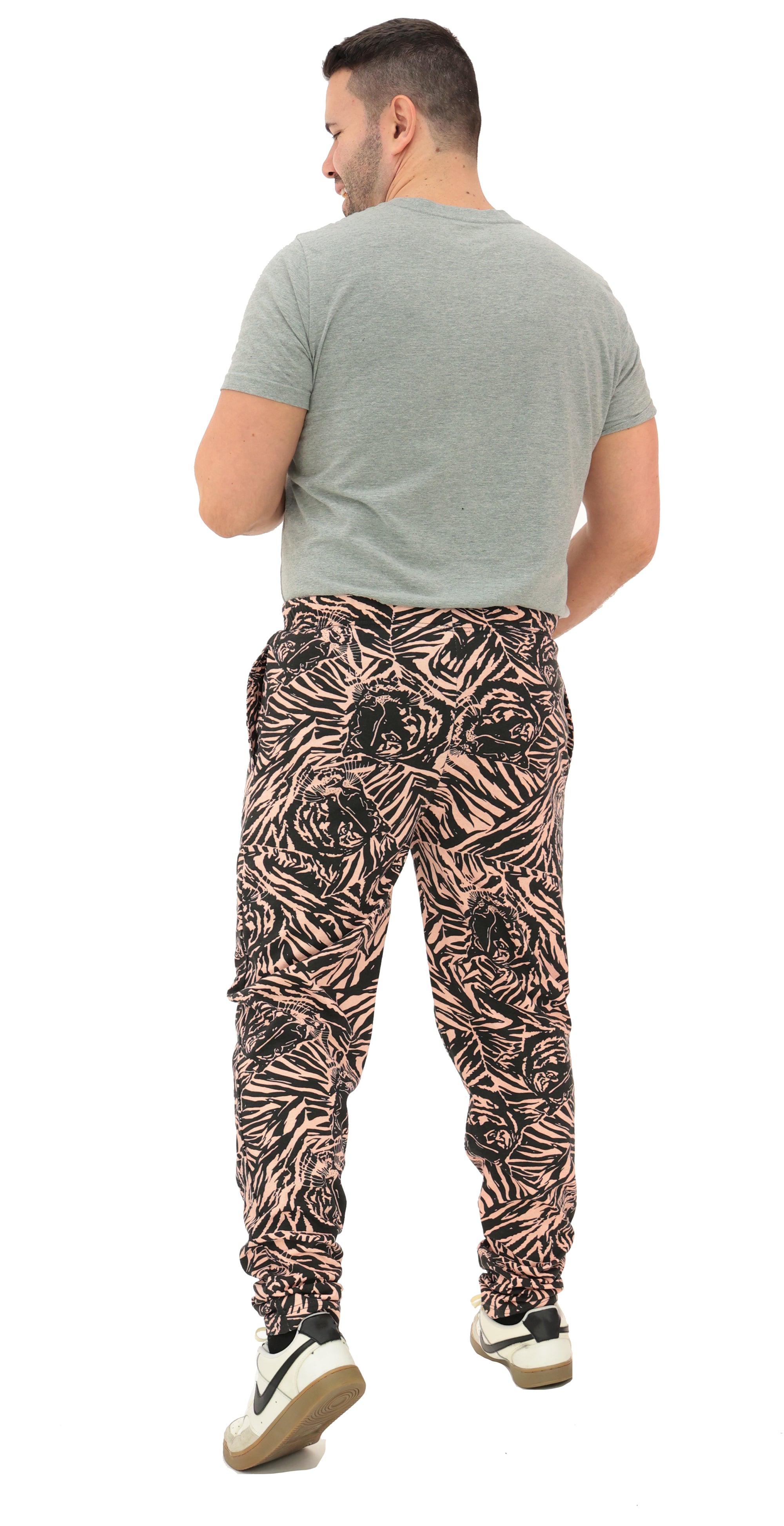 Zubaz Adult Unisex Z88 Tiger Pants, Light Pink/Black