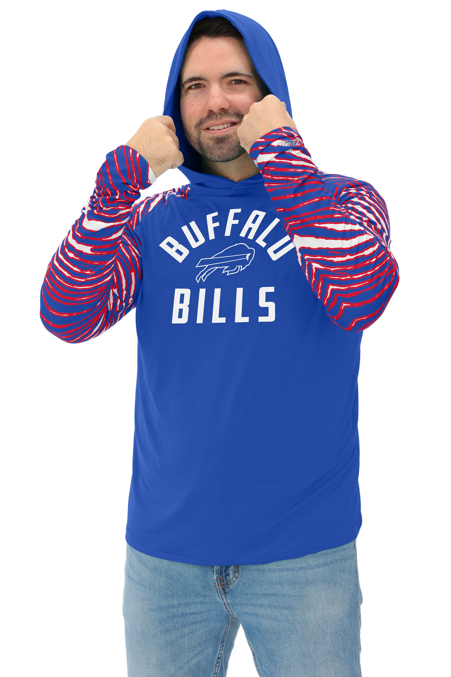 Zubaz NFL  Men's Formation 3 Color Zebra Sleeves Lightweight Hoodie, BUFFALO BILLS