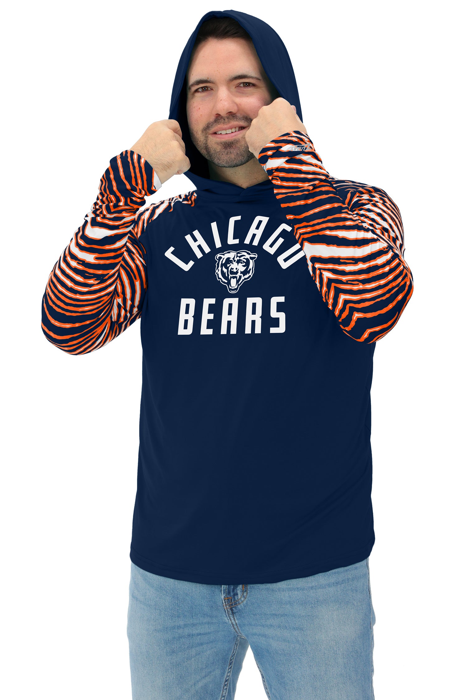 Zubaz NFL  Men's Formation 3 Color Zebra Sleeves Lightweight Hoodie, CHICAGO BEARS