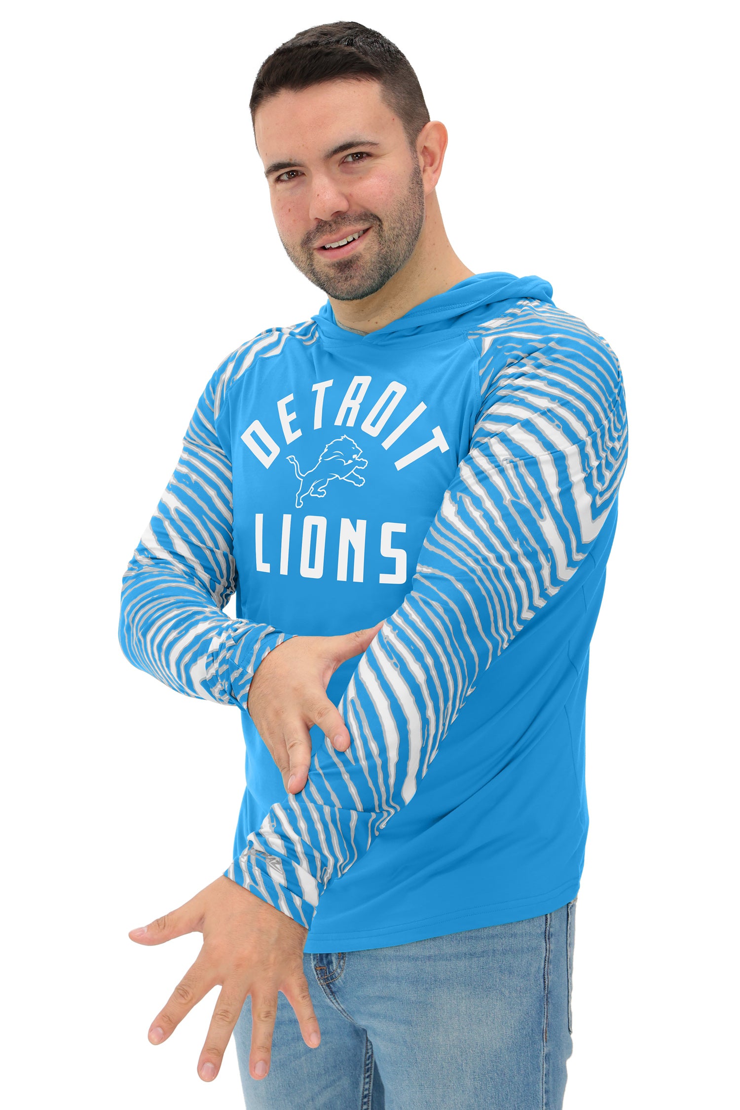 Zubaz NFL  Men's Formation 3 Color Zebra Sleeves Lightweight Hoodie, DETROIT LIONS