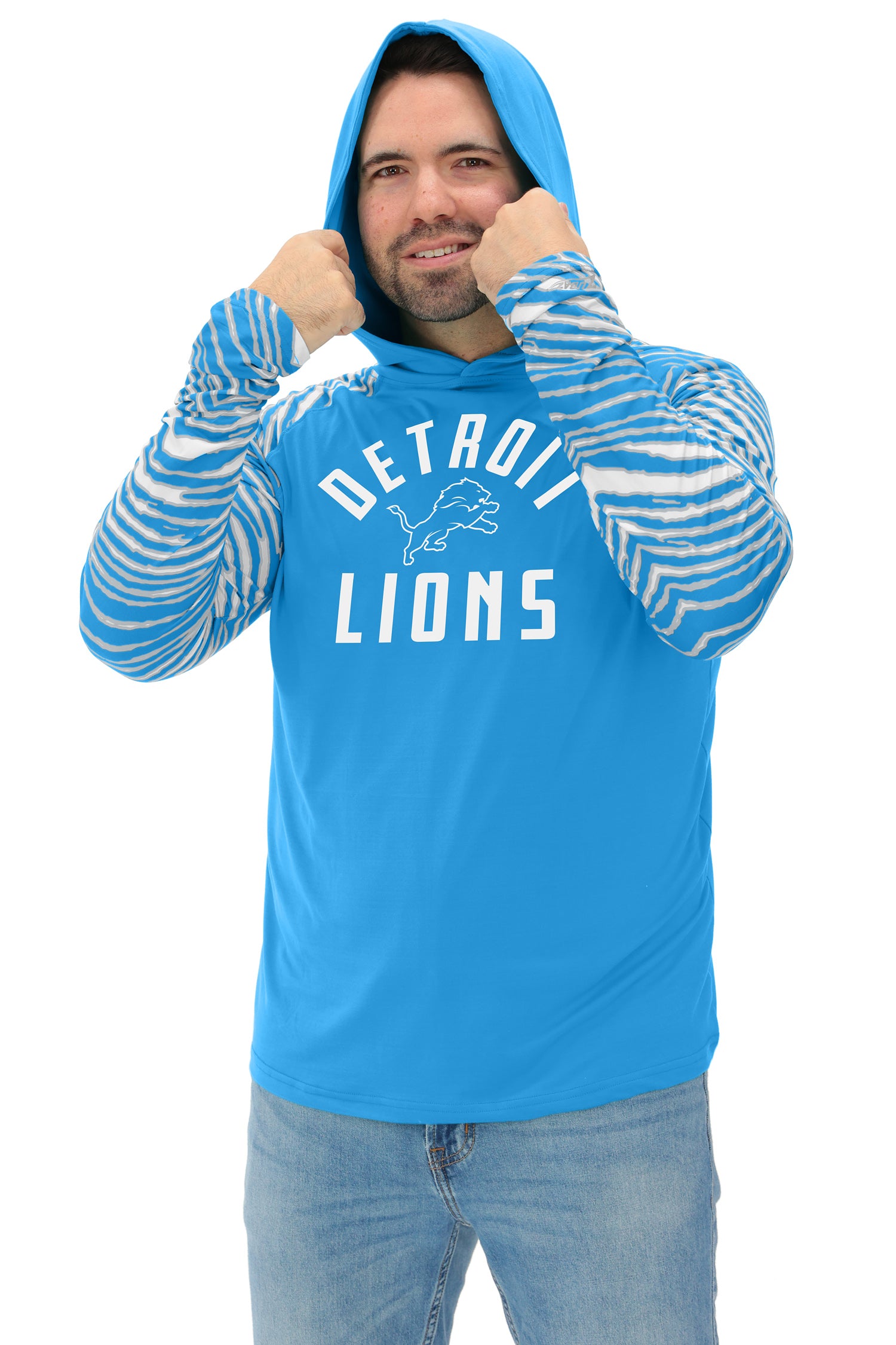 Zubaz NFL  Men's Formation 3 Color Zebra Sleeves Lightweight Hoodie, DETROIT LIONS