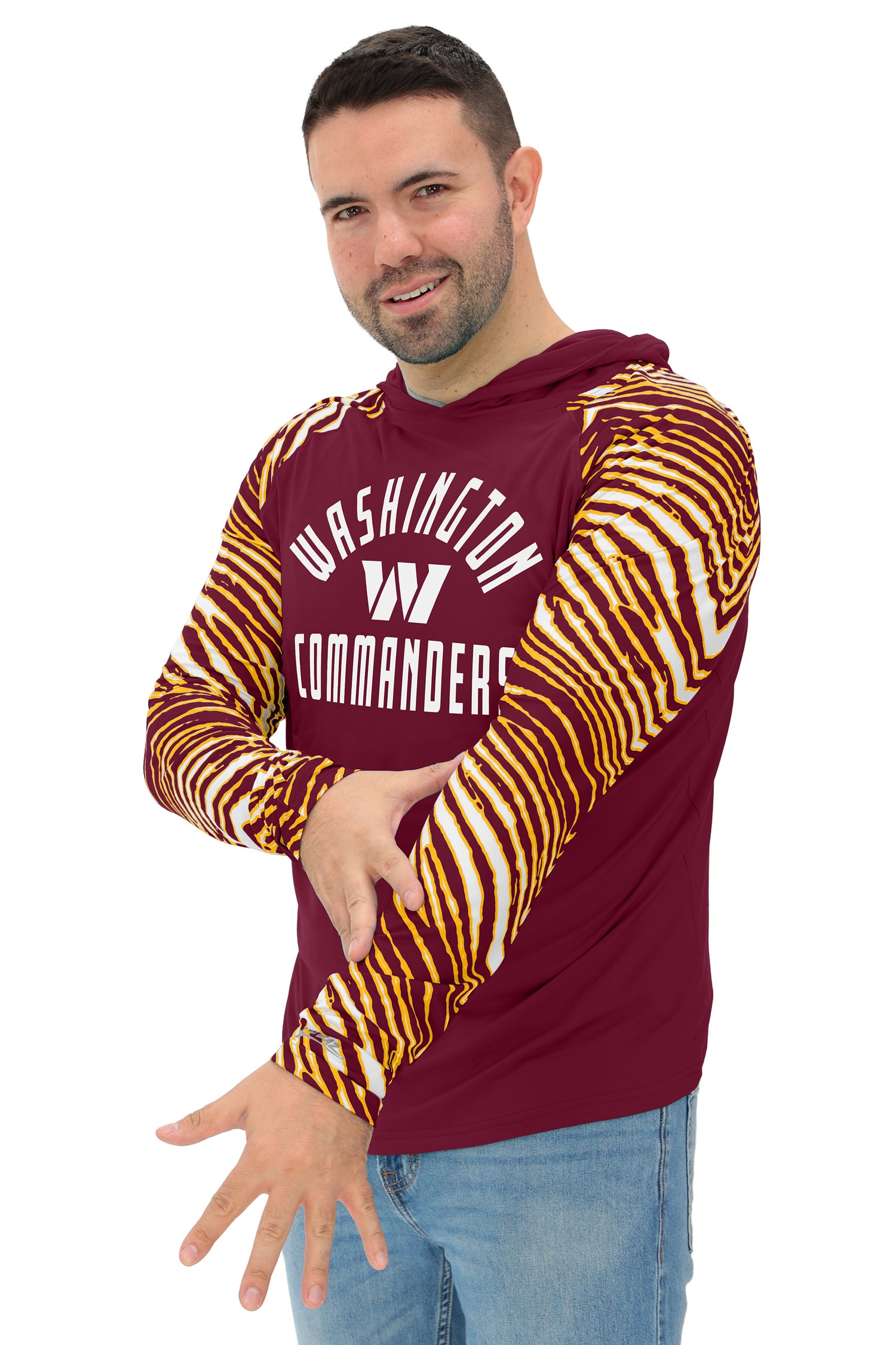 Zubaz NFL  Men's Formation 3 Color Zebra Sleeves Lightweight Hoodie, WASHINGTON COMMANDERS