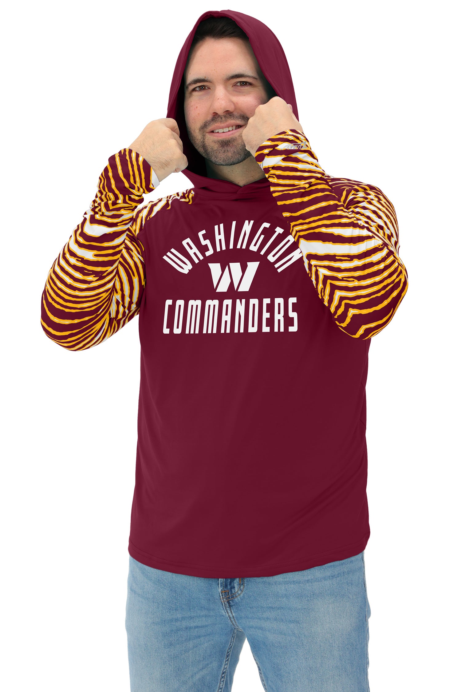Zubaz NFL  Men's Formation 3 Color Zebra Sleeves Lightweight Hoodie, WASHINGTON COMMANDERS