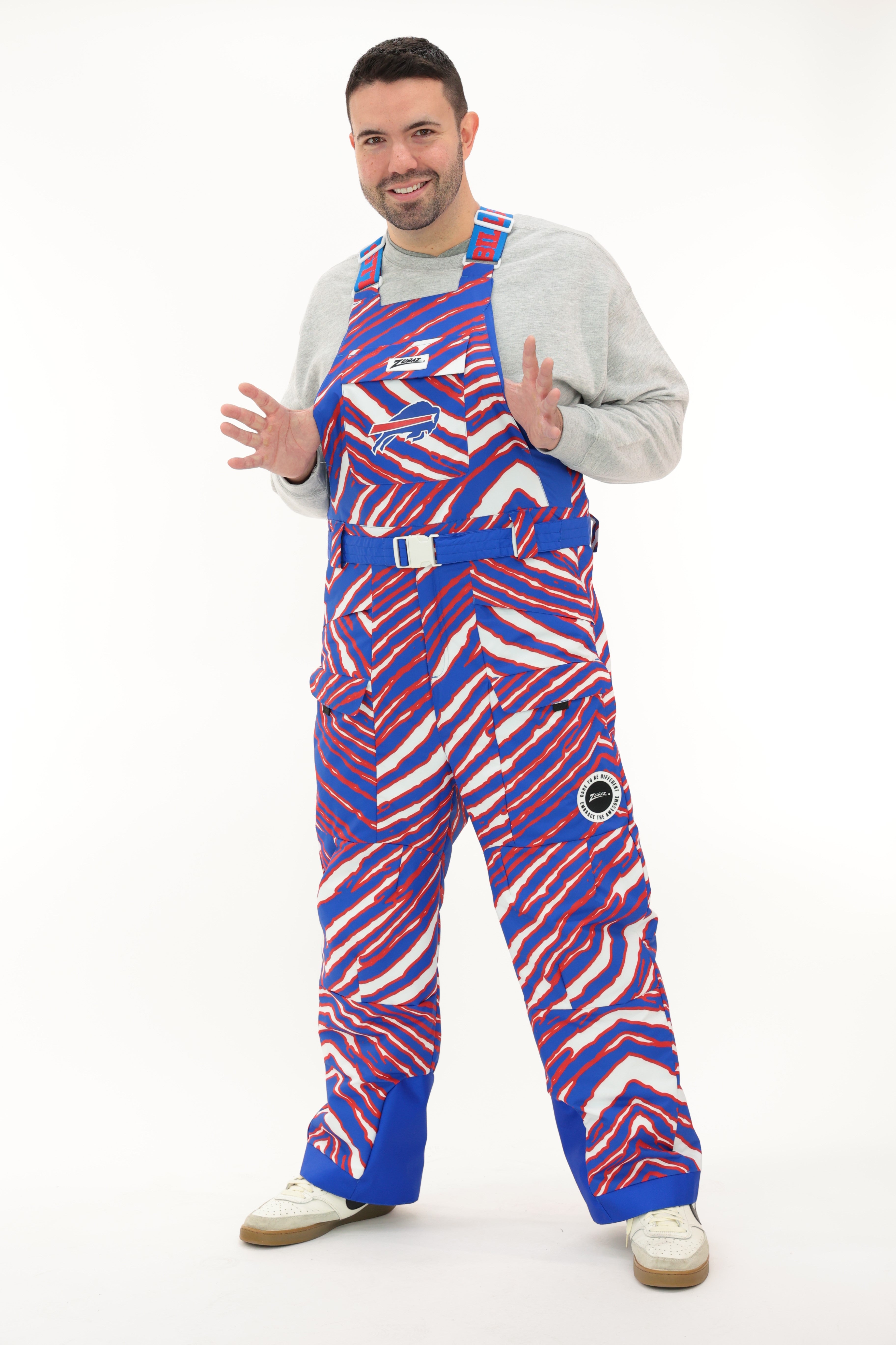 Zubaz NFL Adult Unisex Zebra Team Color Blizzard Snow Bib, Buffalo Bills