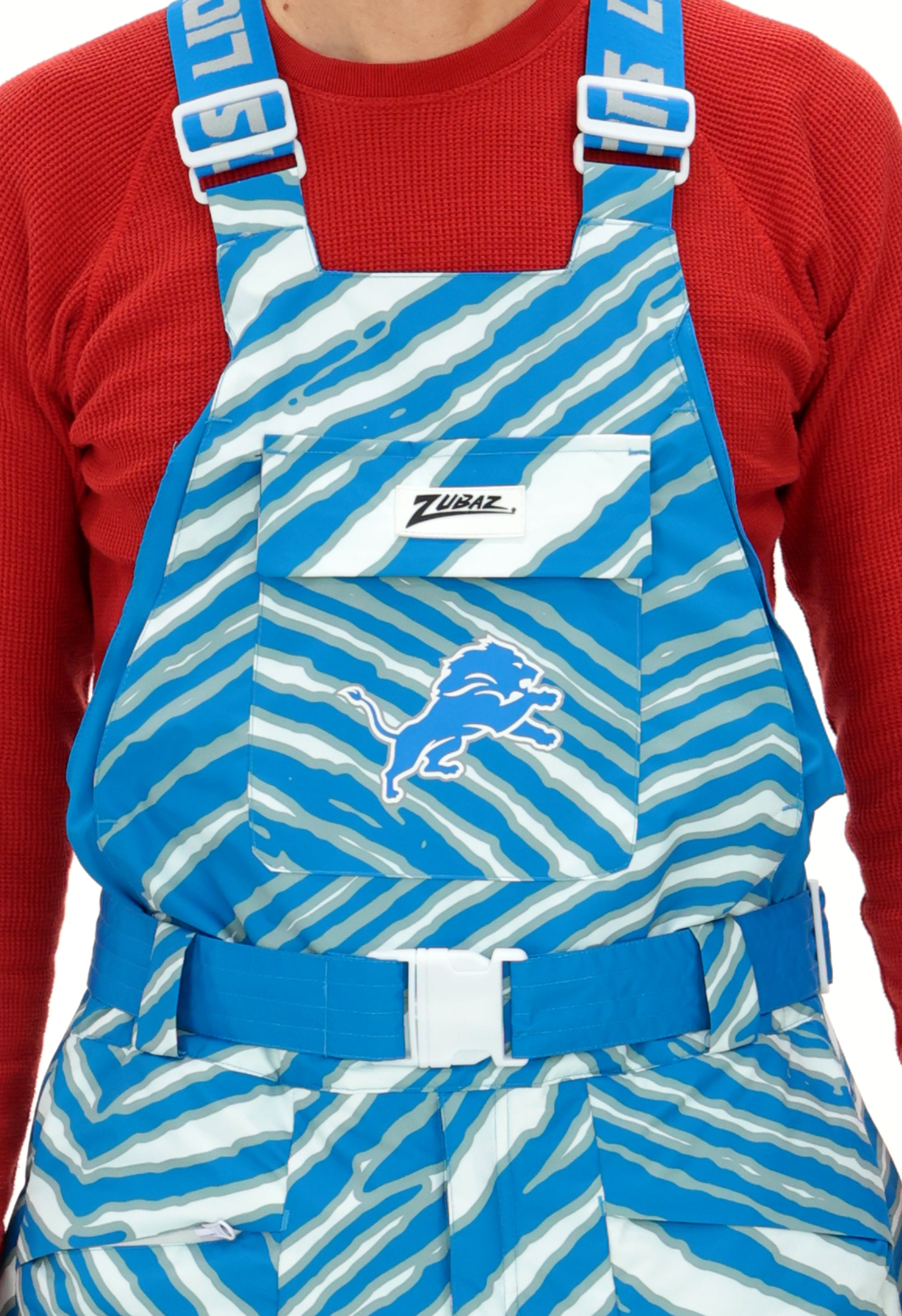 Zubaz NFL Adult Unisex Zebra Team Color Blizzard Snow Bib, Detroit Lions