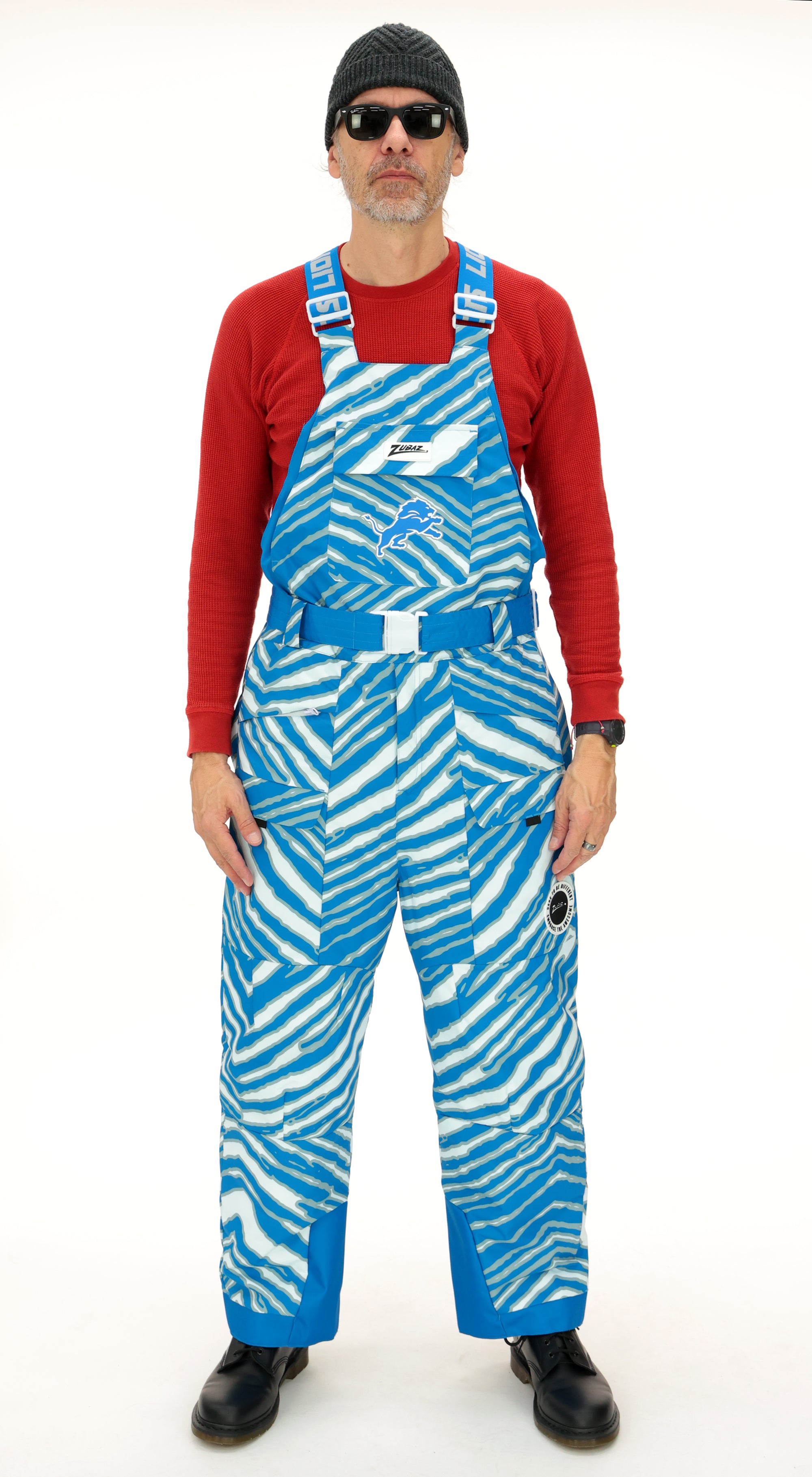 Zubaz NFL Adult Unisex Zebra Team Color Blizzard Snow Bib, Detroit Lions