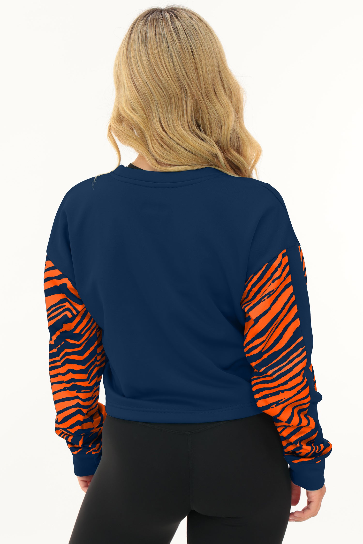 Zubaz NFL   Women's Overtime 2 Color Zebra Crop Top Crewneck, DENVER BRONCOS