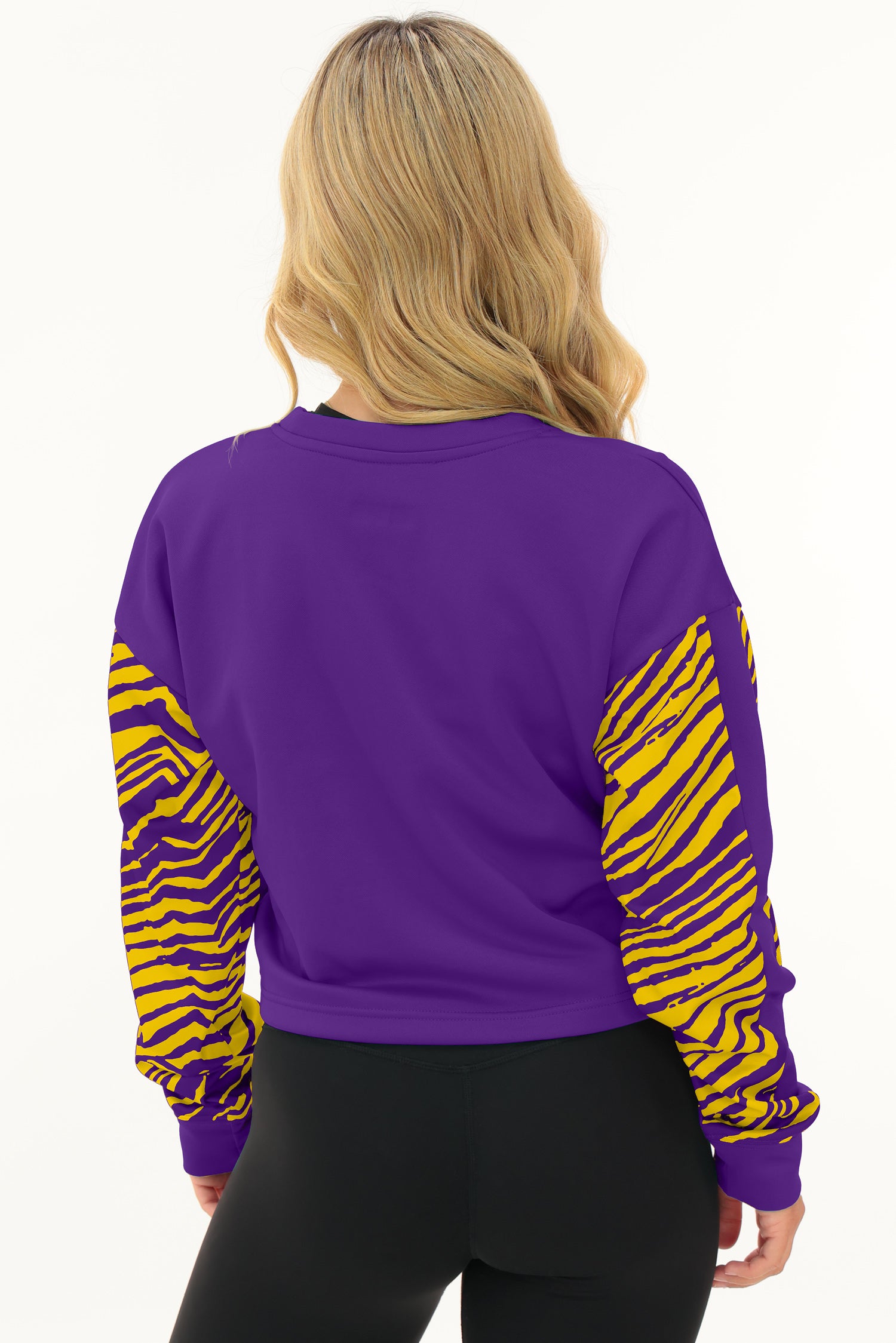 Zubaz NFL   Women's Overtime 2 Color Zebra Crop Top Crewneck, MINNESOTA VIKINGS