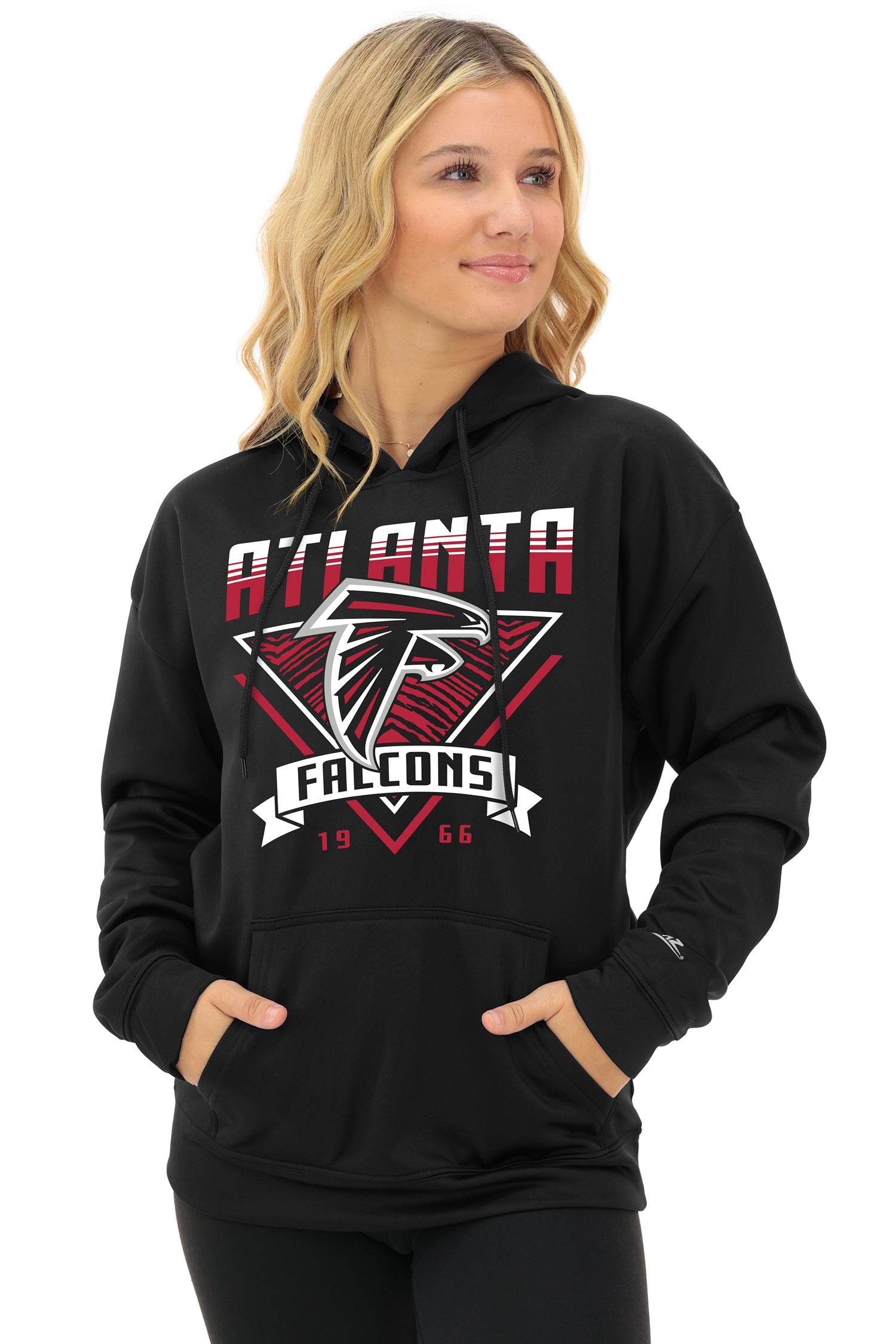 Zubaz NFL   Women's Free Play 2 Color Zebra Liner Hoodie, ATLANTA FALCONS