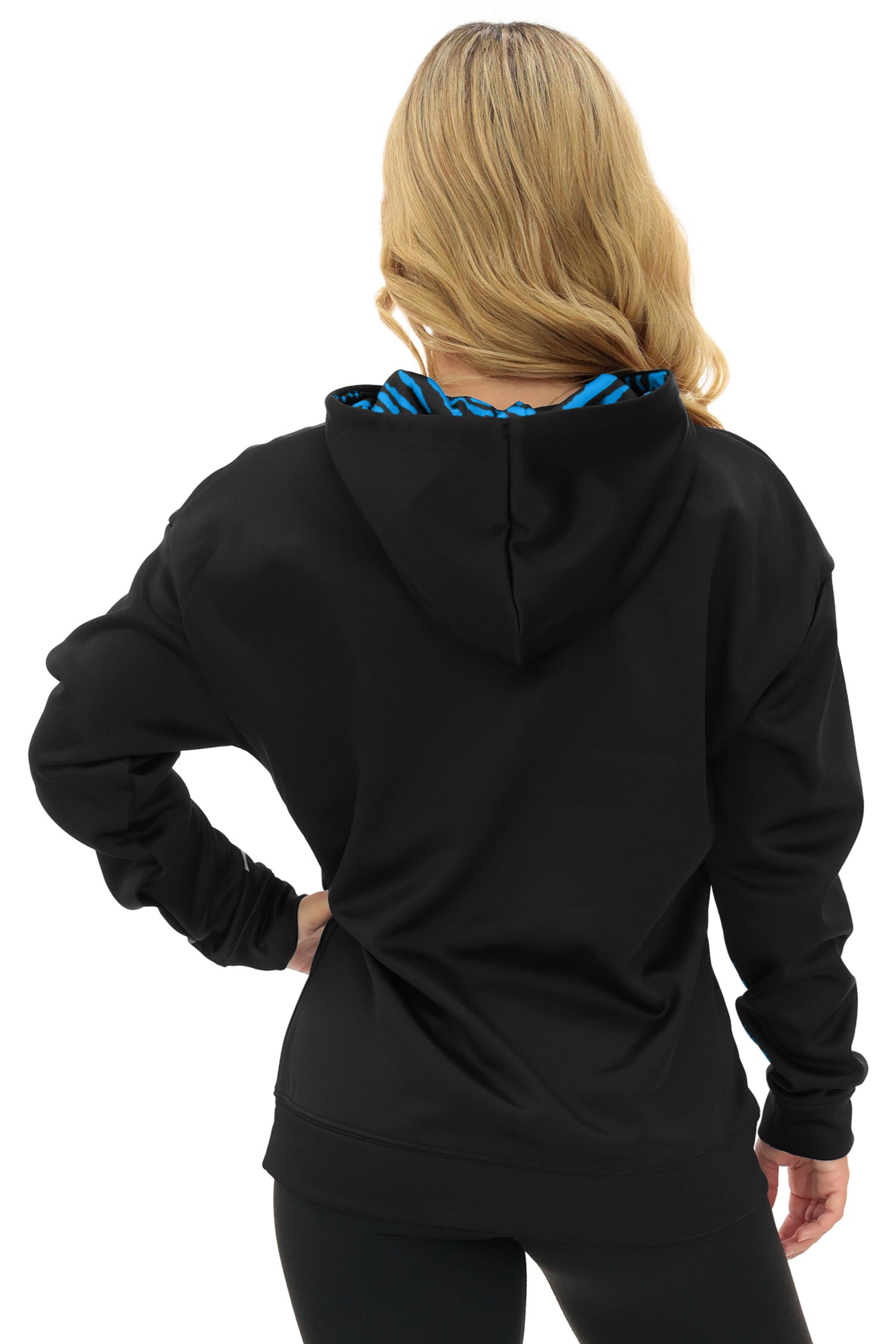 Zubaz NFL   Women's Free Play 2 Color Zebra Liner Hoodie, CAROLINA PANTHERS