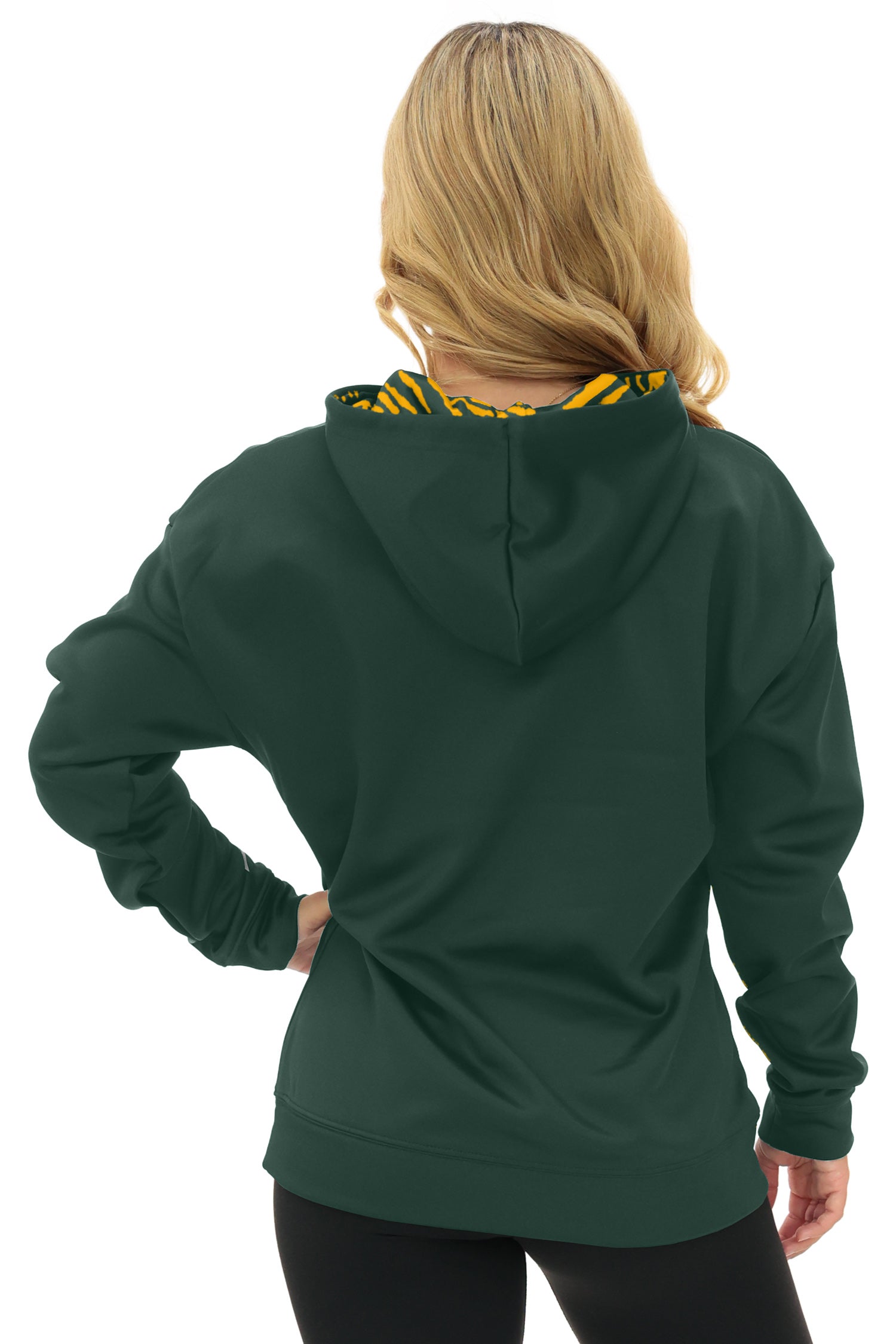 Zubaz NFL   Women's Free Play 2 Color Zebra Liner Hoodie, GREEN BAY PACKERS