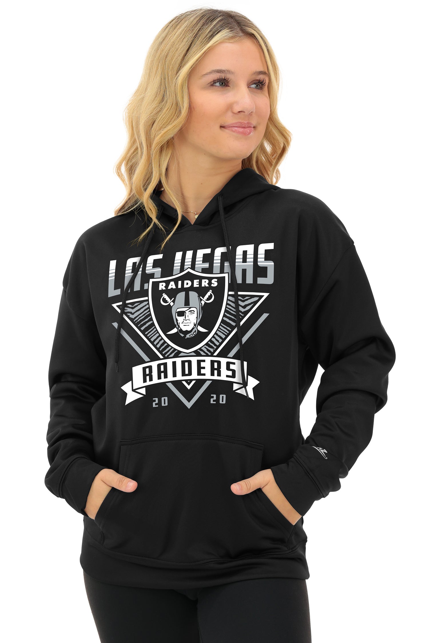 Zubaz NFL   Women's Free Play 2 Color Zebra Liner Hoodie, LAS VEGAS RAIDERS