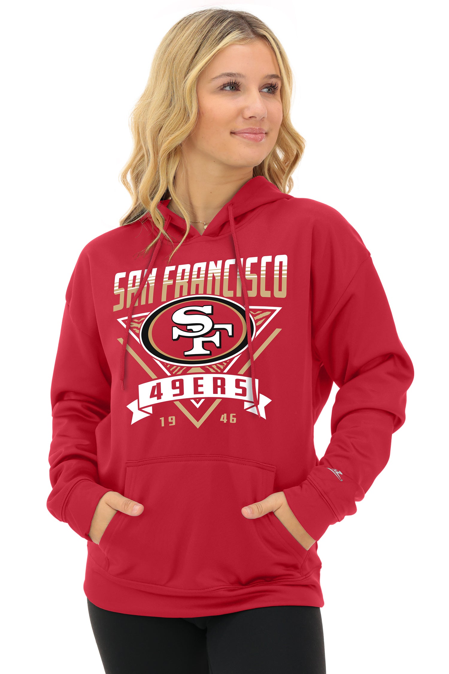 Zubaz NFL   Women's Free Play 2 Color Zebra Liner Hoodie, SAN FRANCISCO 49ERS