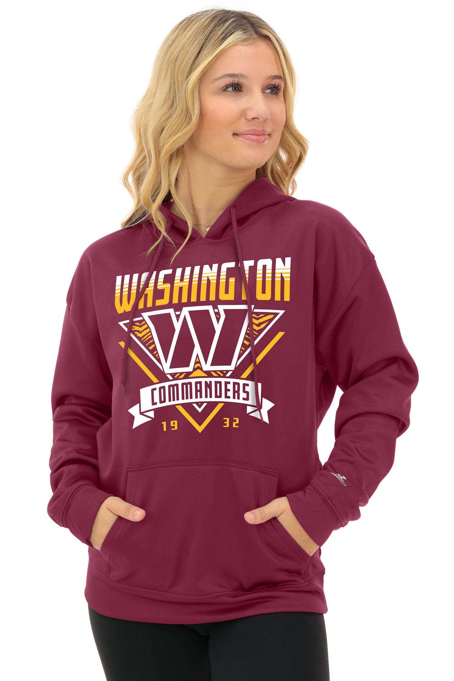 Zubaz NFL   Women's Free Play 2 Color Zebra Liner Hoodie, WASHINGTON COMMANDERS