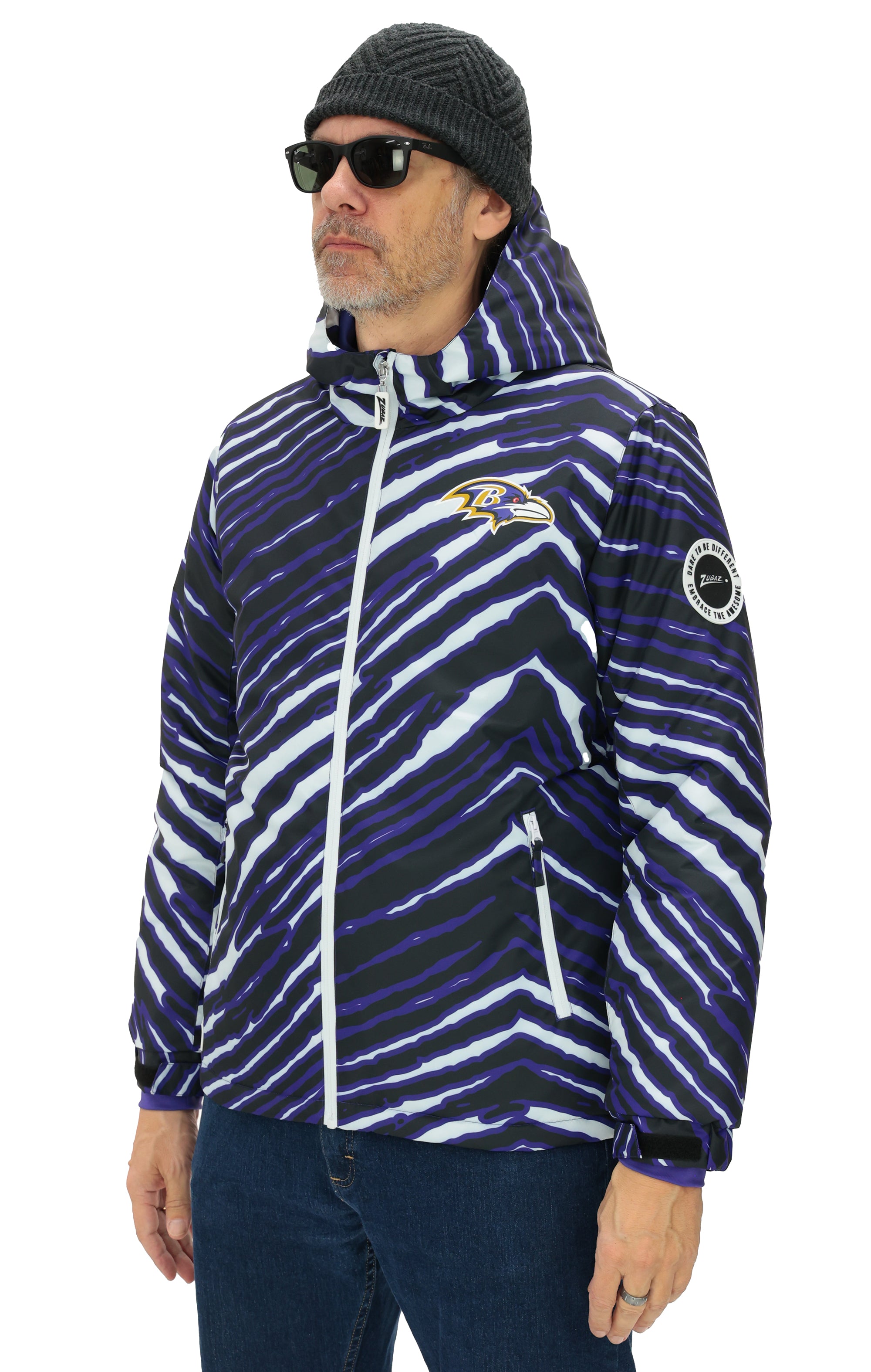 Zubaz NFL Adult Unisex Zebra Team Color Bleacher Blazer Snow Jacket, Baltimore Ravens