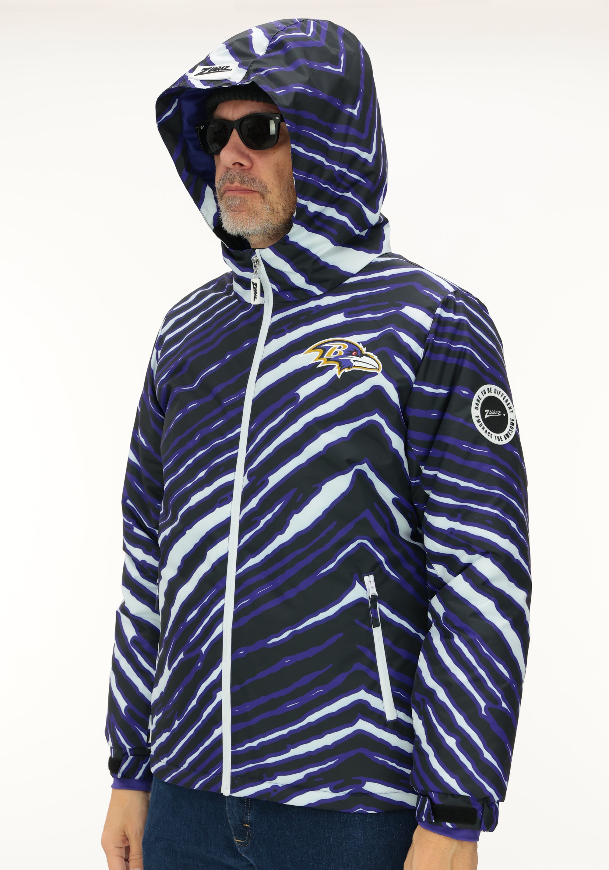 Zubaz NFL Adult Unisex Zebra Team Color Bleacher Blazer Snow Jacket, Baltimore Ravens