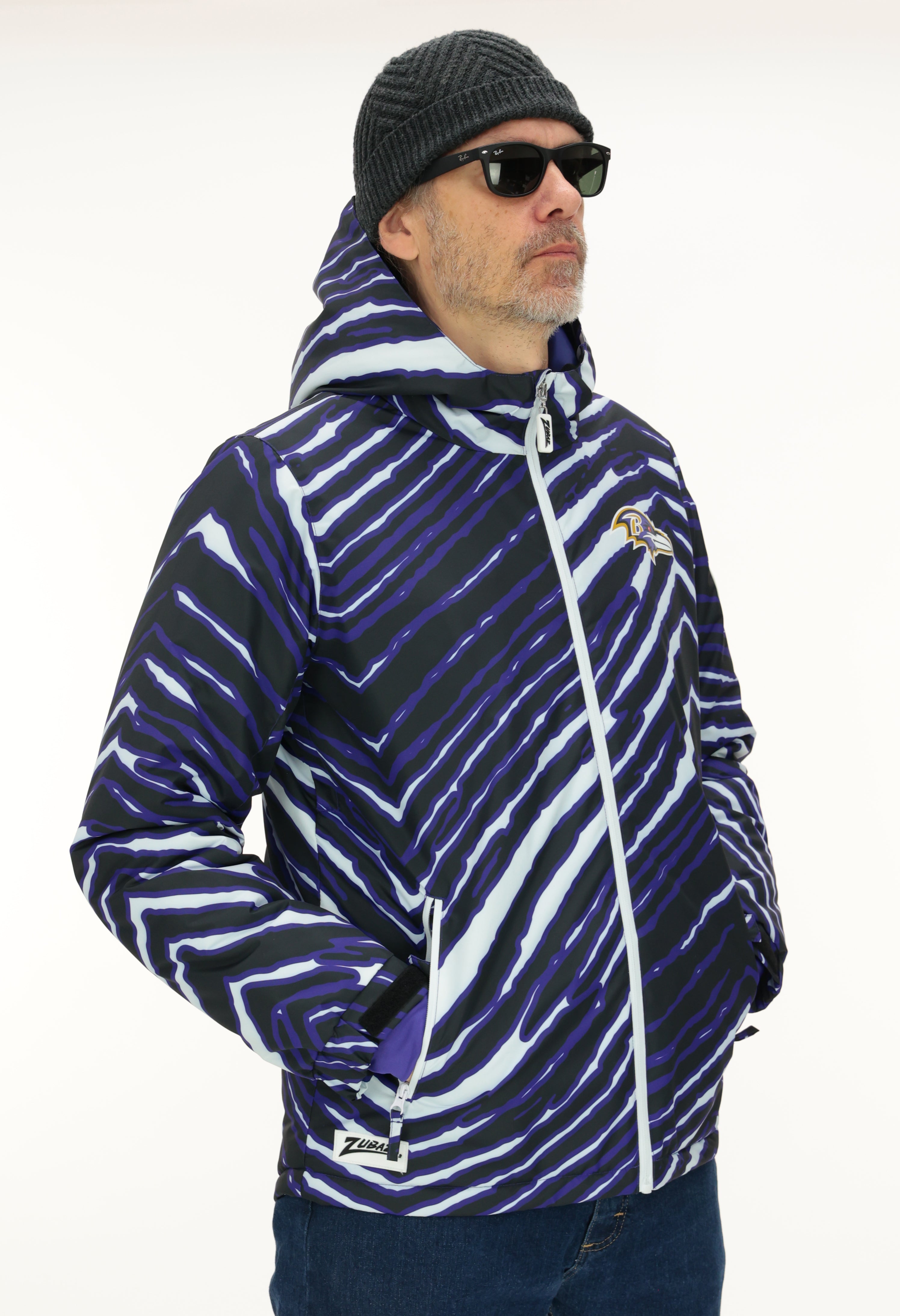 Zubaz NFL Adult Unisex Zebra Team Color Bleacher Blazer Snow Jacket, Baltimore Ravens