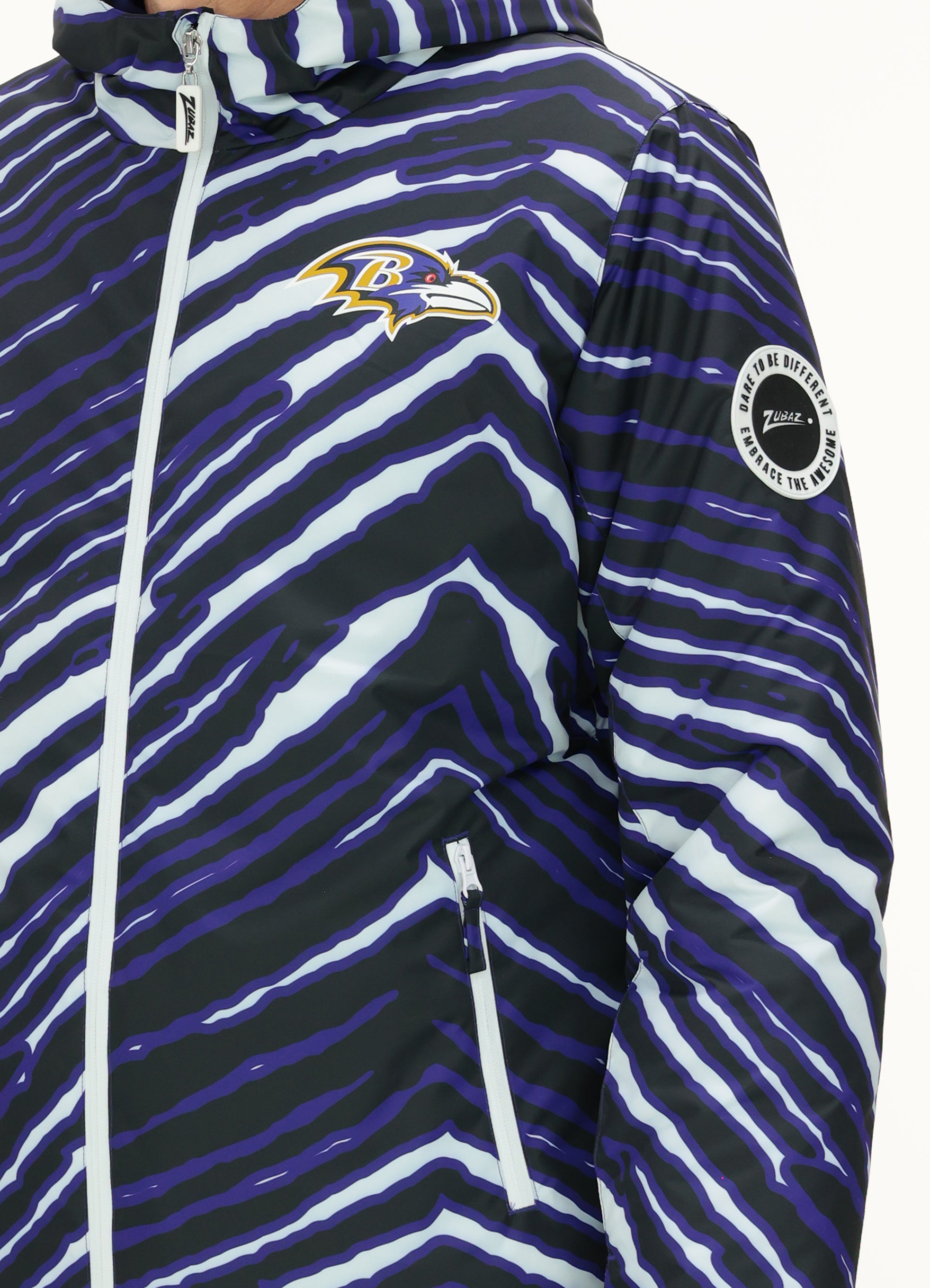 Zubaz NFL Adult Unisex Zebra Team Color Bleacher Blazer Snow Jacket, Baltimore Ravens