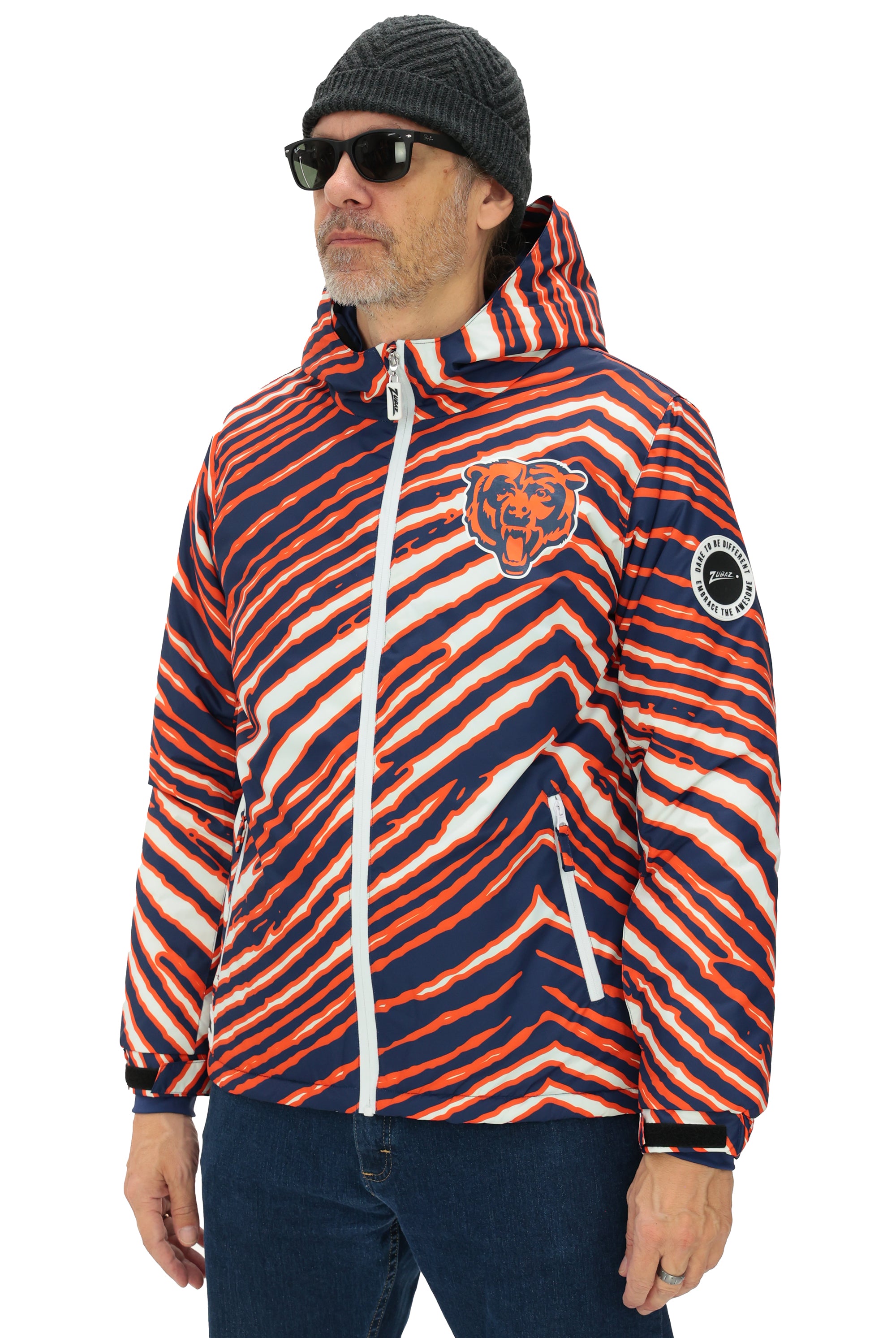 Zubaz NFL Adult Unisex Zebra Team Color Bleacher Blazer Snow Jacket, Chicago Bears