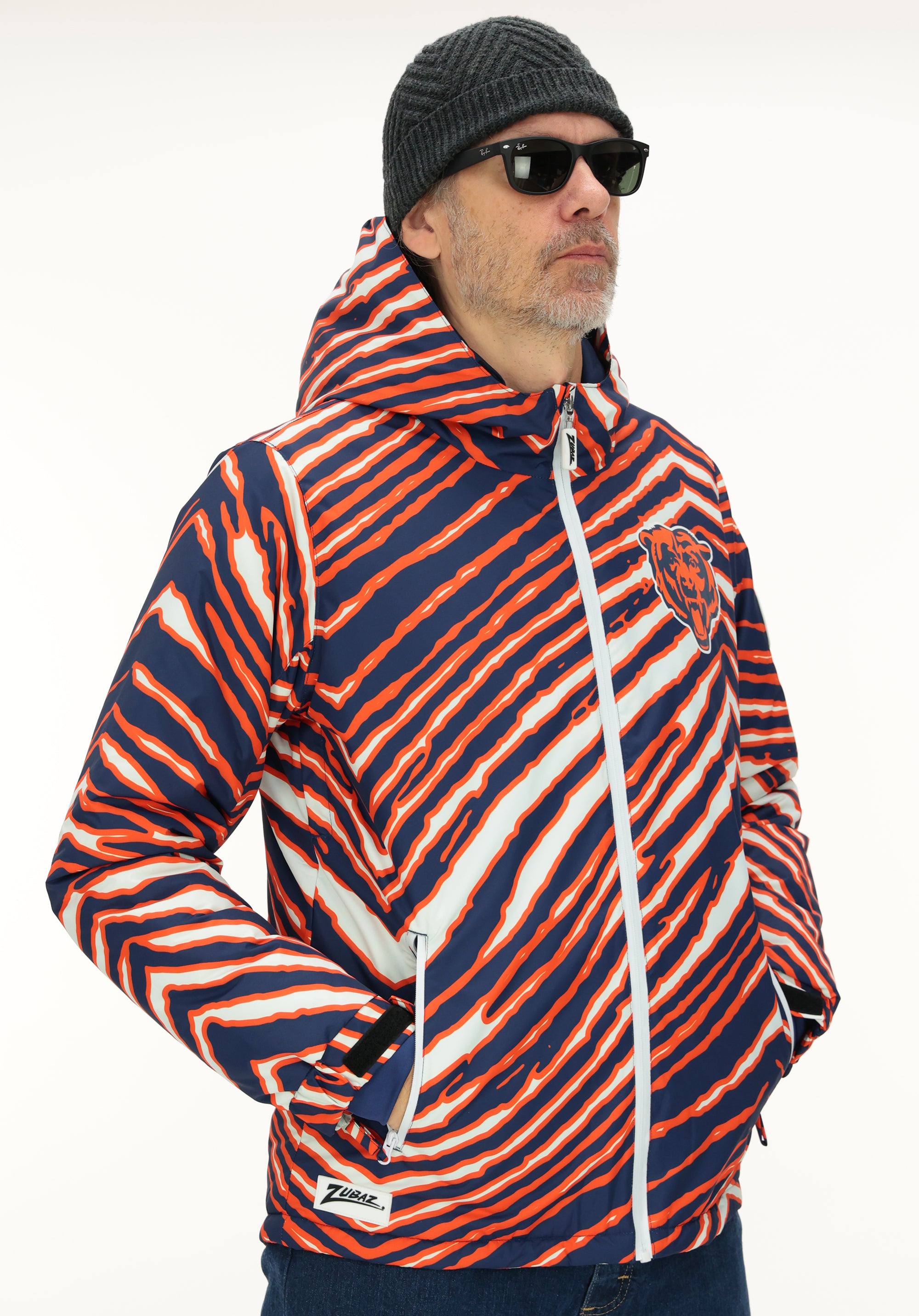 Zubaz NFL Adult Unisex Zebra Team Color Bleacher Blazer Snow Jacket, Chicago Bears