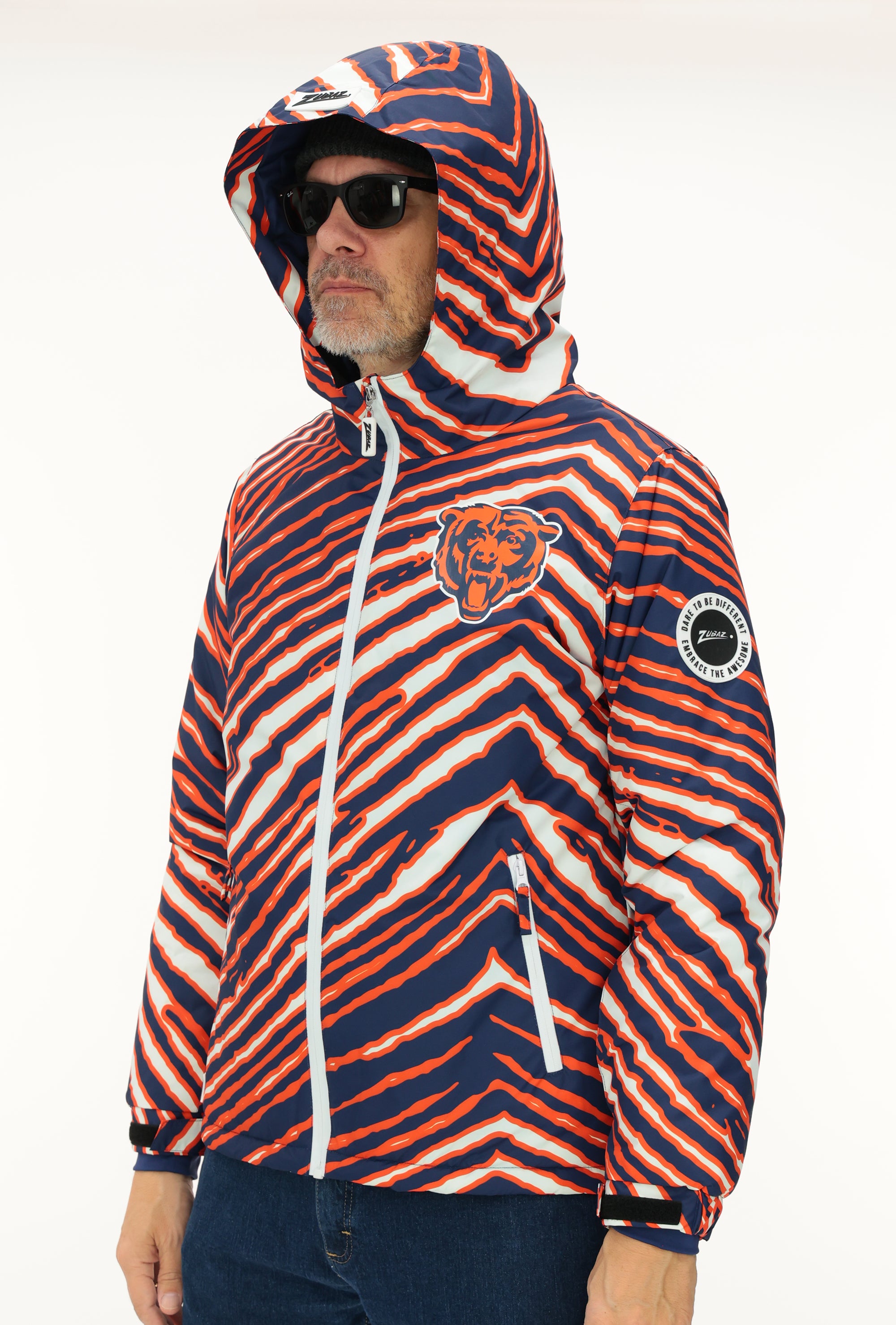 Zubaz NFL Adult Unisex Zebra Team Color Bleacher Blazer Snow Jacket, Chicago Bears