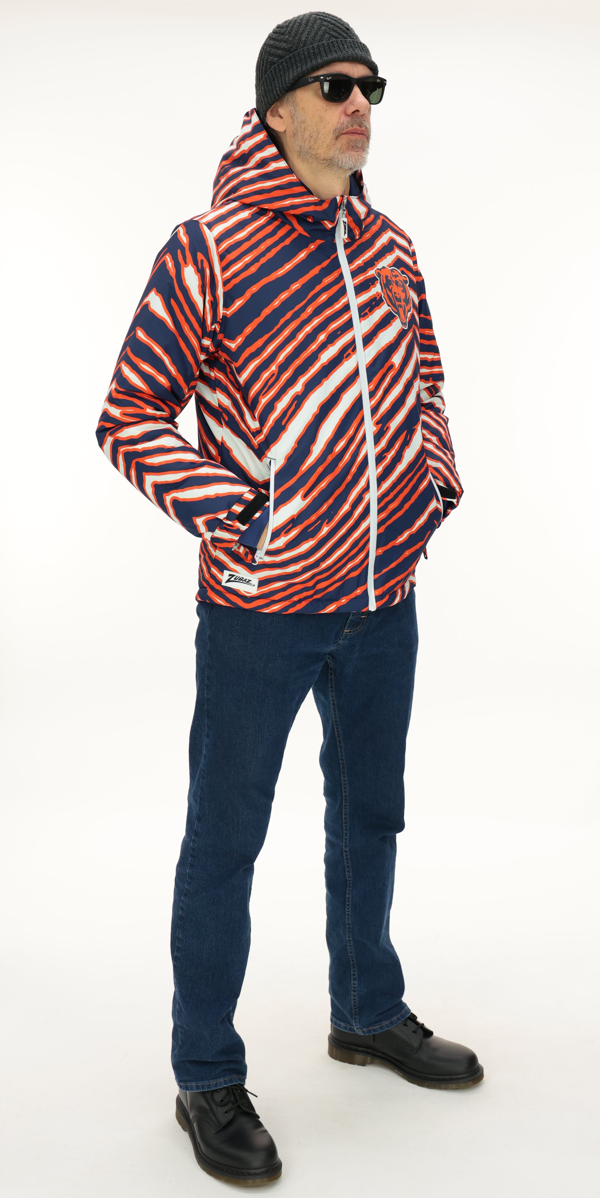 Zubaz NFL Adult Unisex Zebra Team Color Bleacher Blazer Snow Jacket, Chicago Bears