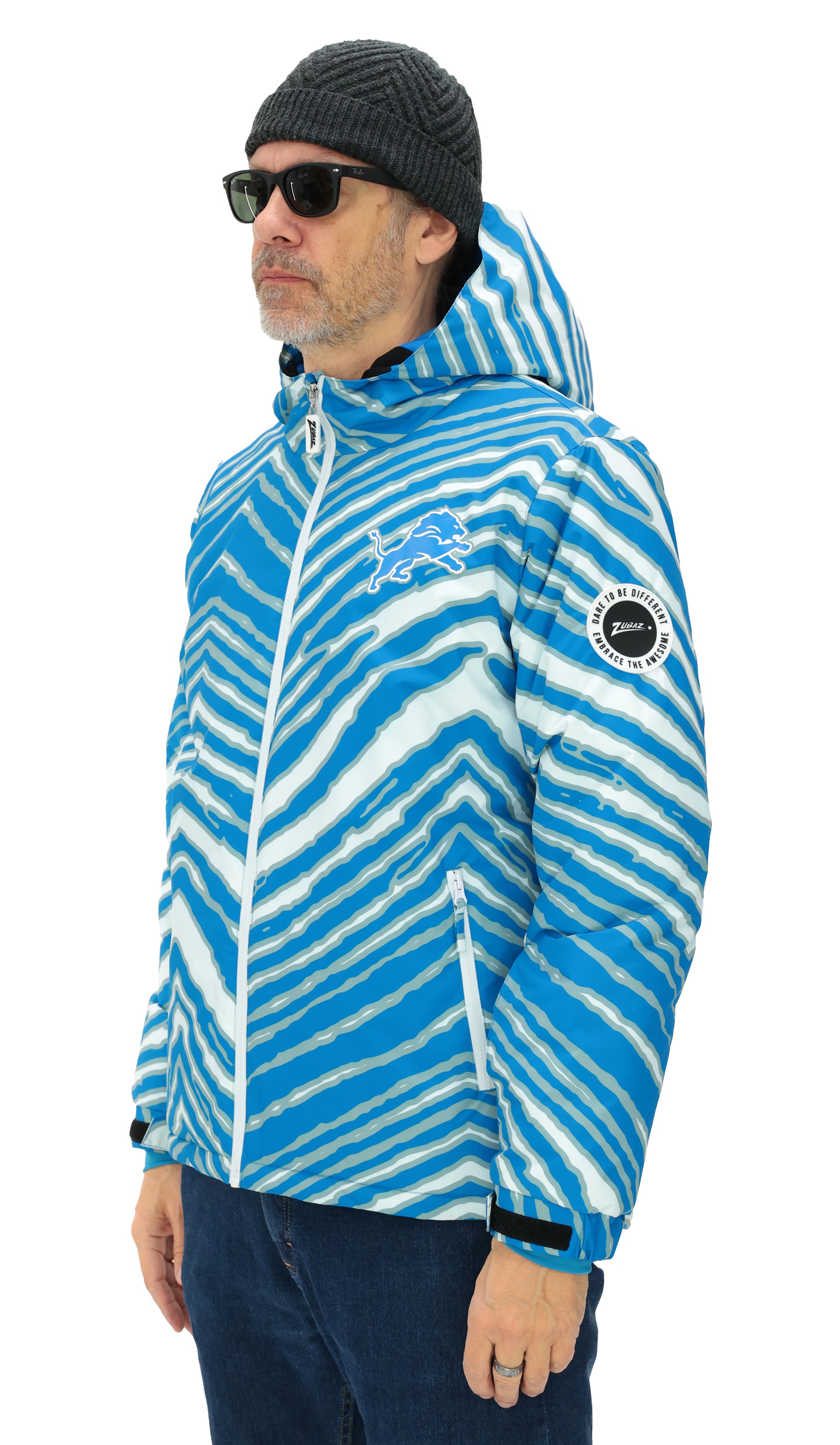 Zubaz NFL Adult Unisex Zebra Team Color Bleacher Blazer Snow Jacket, Detroit Lions