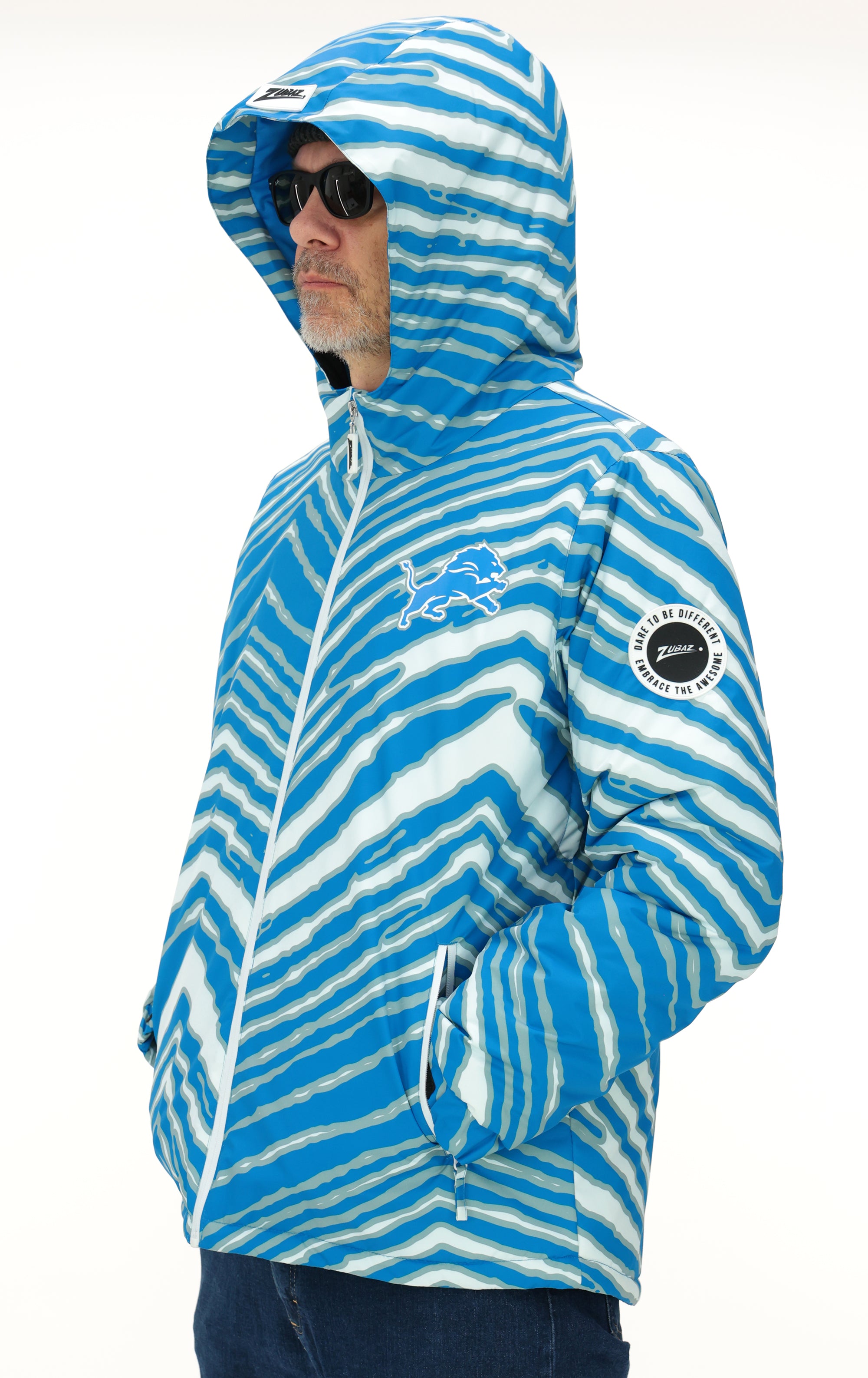超美品 The BONEZ TEAM STADIUM JACKET Zubaz NFL Adult Unisex Zebra Team Color Bleacher Blazer Snow Jacket, D