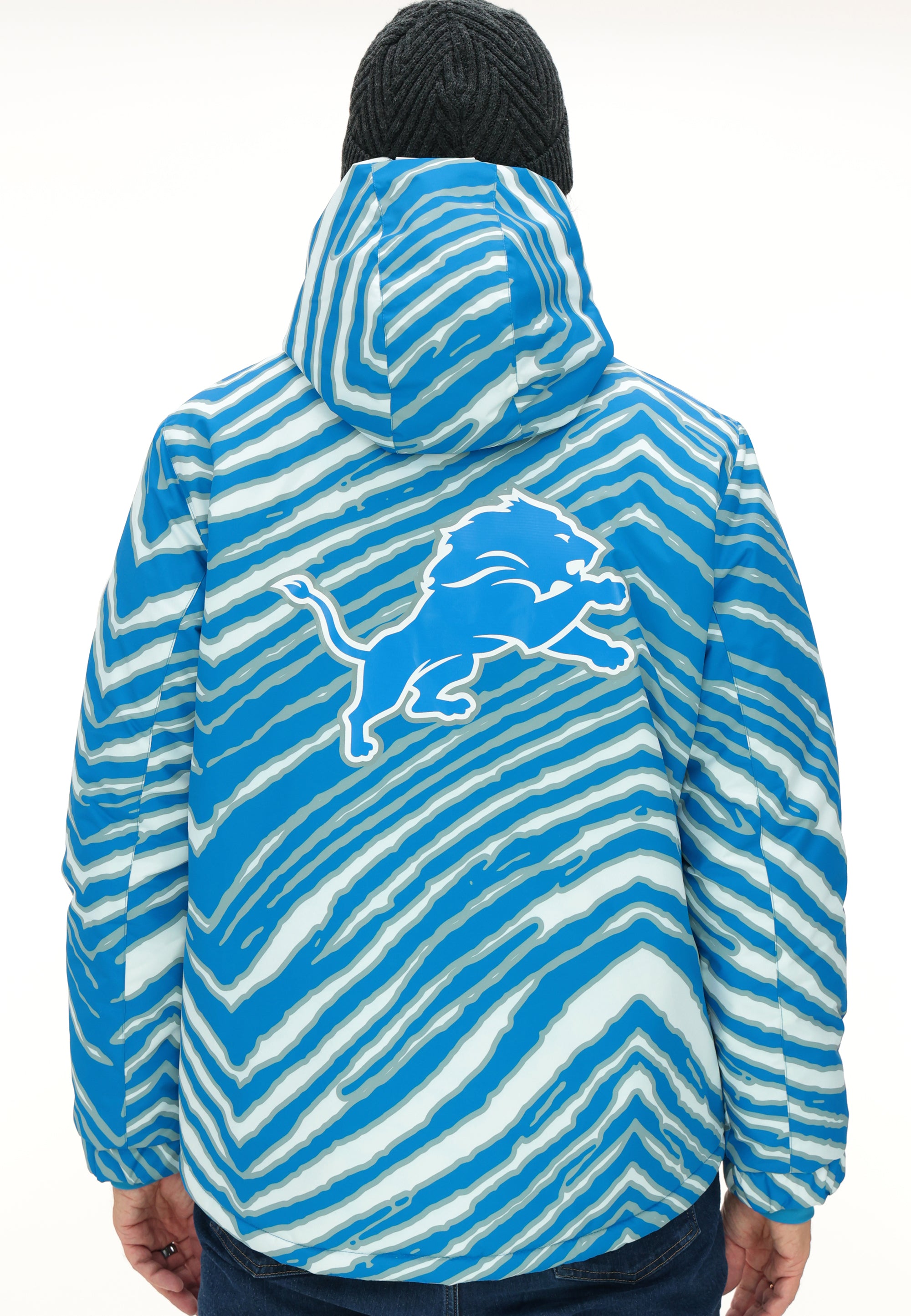 Zubaz NFL Adult Unisex Zebra Team Color Bleacher Blazer Snow Jacket, Detroit Lions