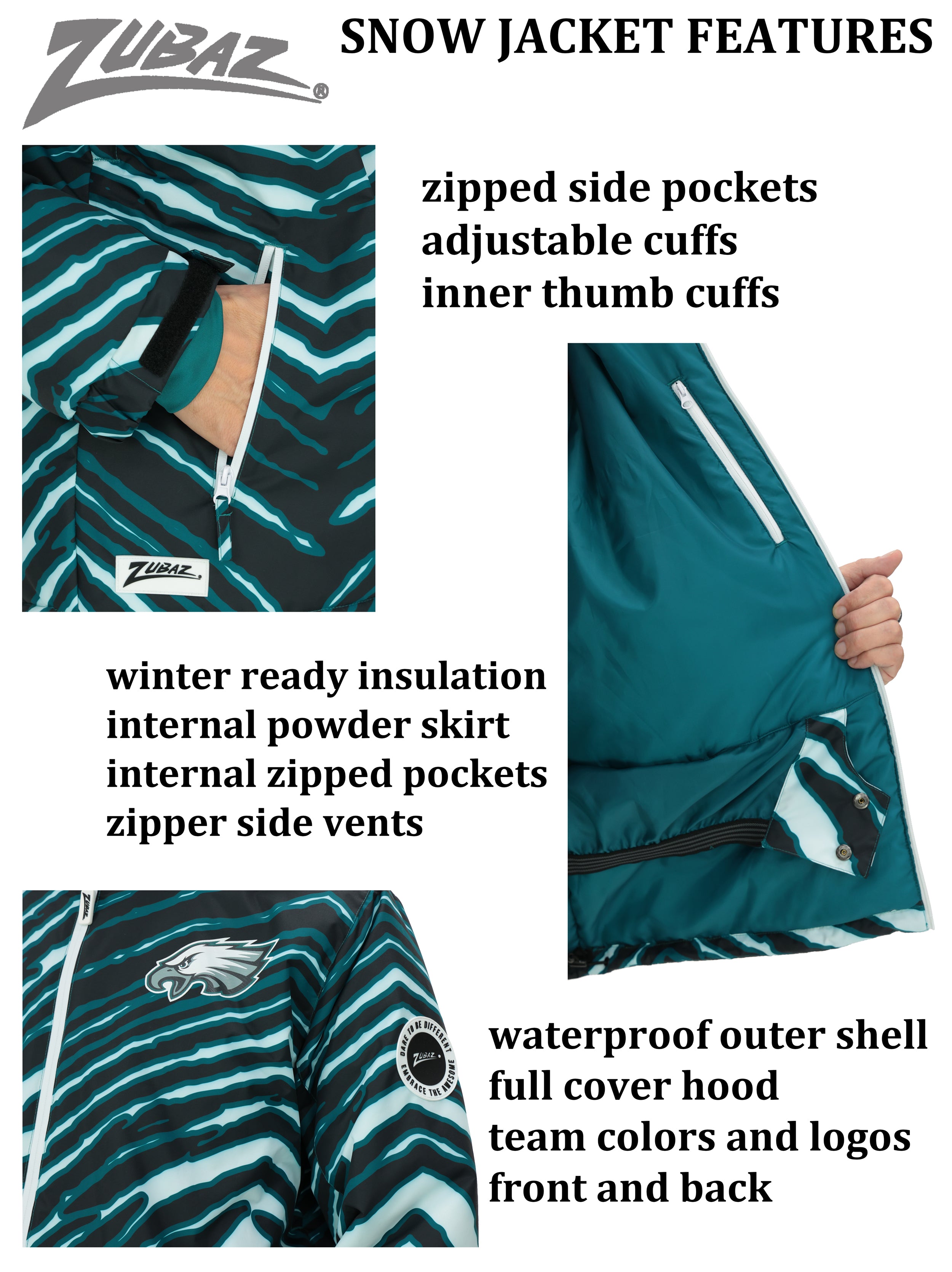 Zubaz NFL Adult Unisex Zebra Team Color Bleacher Blazer Snow Jacket, Detroit Lions