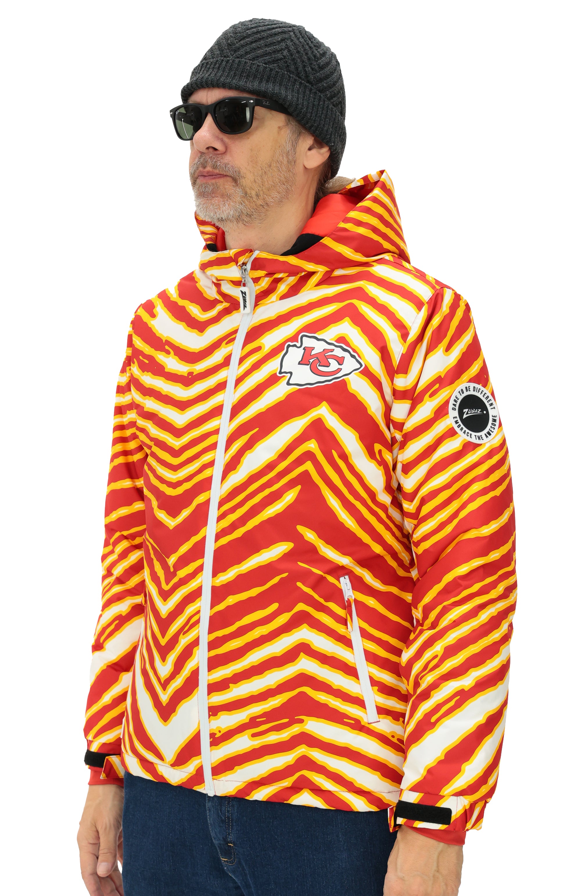 Zubaz NFL Adult Unisex Zebra Team Color Bleacher Blazer Snow Jacket, Kansas City Chiefs