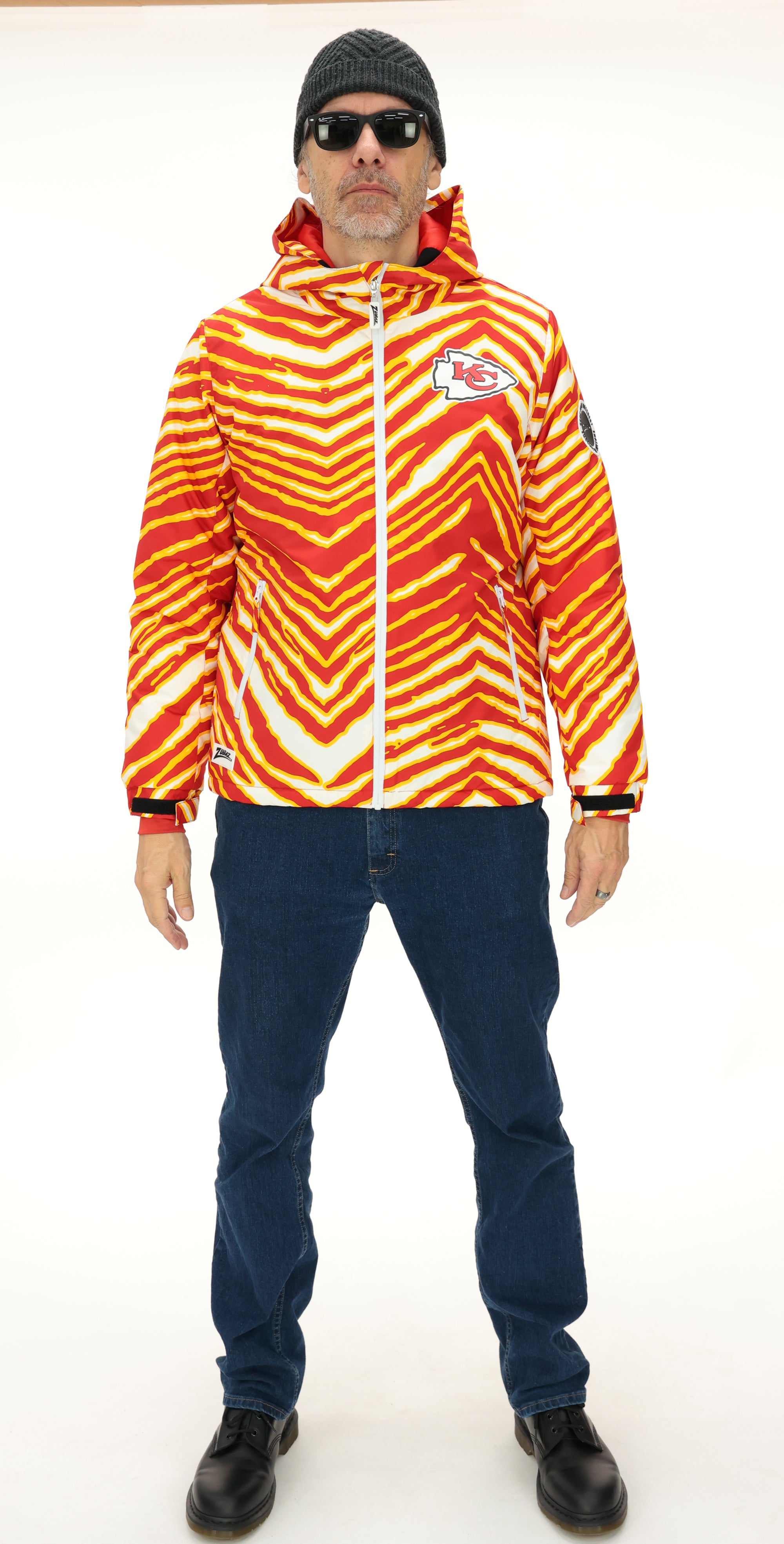 Zubaz NFL Adult Unisex Zebra Team Color Bleacher Blazer Snow Jacket, K
