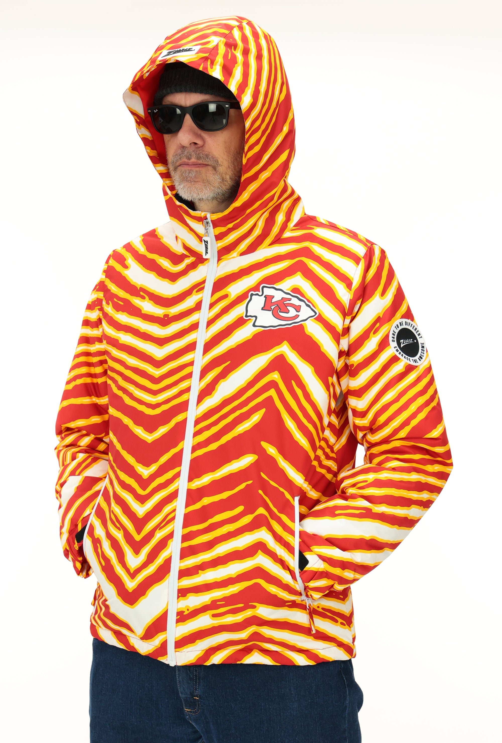 Zubaz NFL Adult Unisex Zebra Team Color Bleacher Blazer Snow Jacket, Kansas City Chiefs