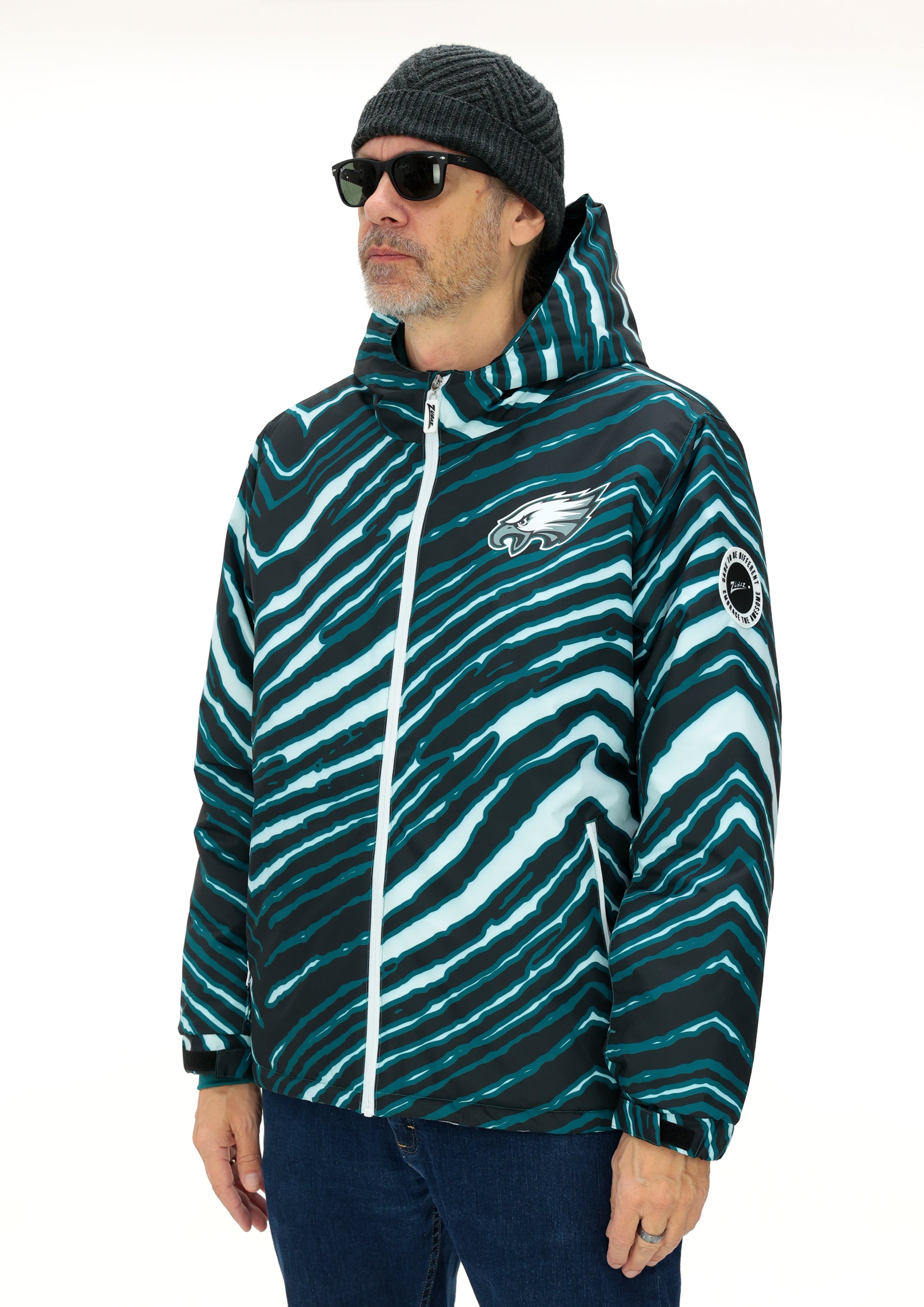 Zubaz NFL Adult Unisex Zebra Team Color Bleacher Blazer Snow Jacket, Philadelphia Eagles
