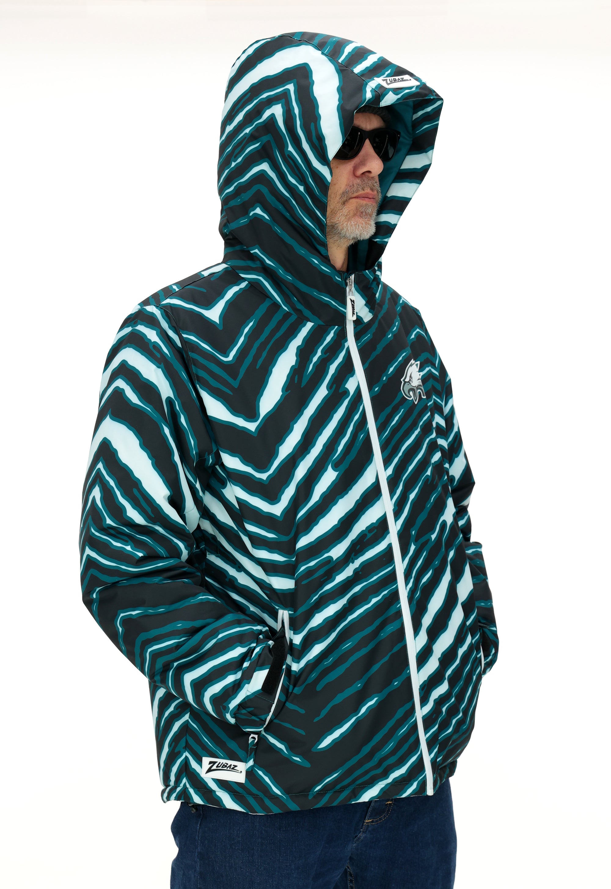 Zubaz NFL Adult Unisex Zebra Team Color Bleacher Blazer Snow Jacket, Philadelphia Eagles