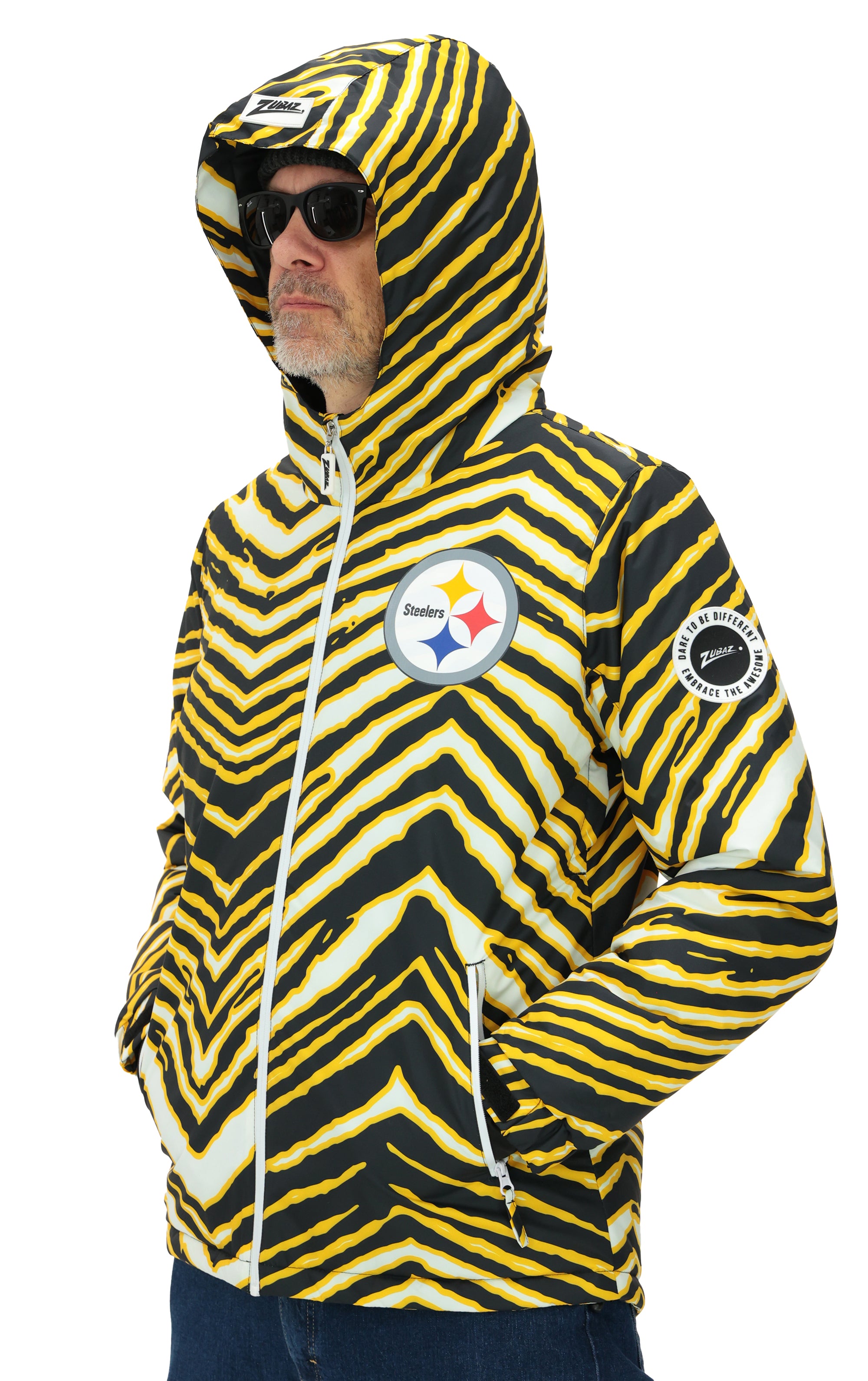 Zubaz NFL Adult Unisex Zebra Team Color Bleacher Blazer Snow Jacket, Pittsburgh Steelers