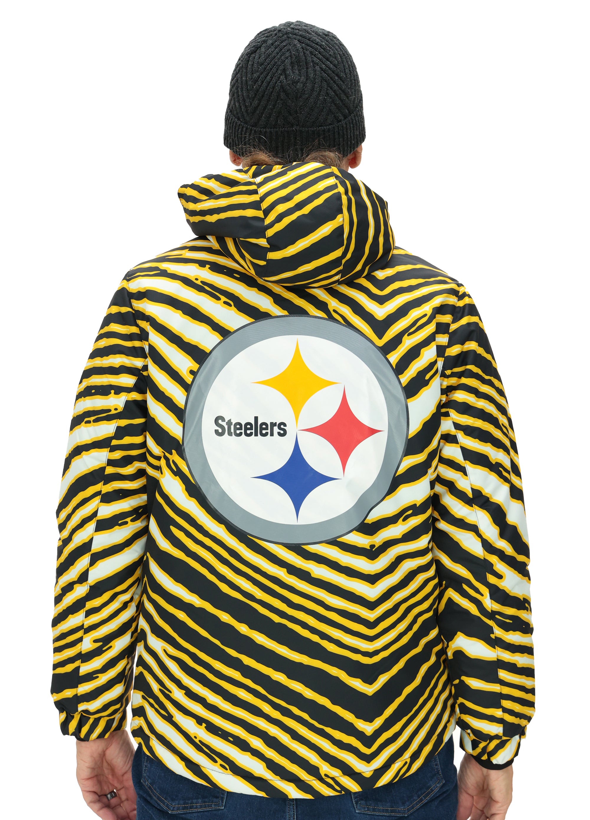 Zubaz NFL Adult Unisex Zebra Team Color Bleacher Blazer Snow Jacket, Pittsburgh Steelers