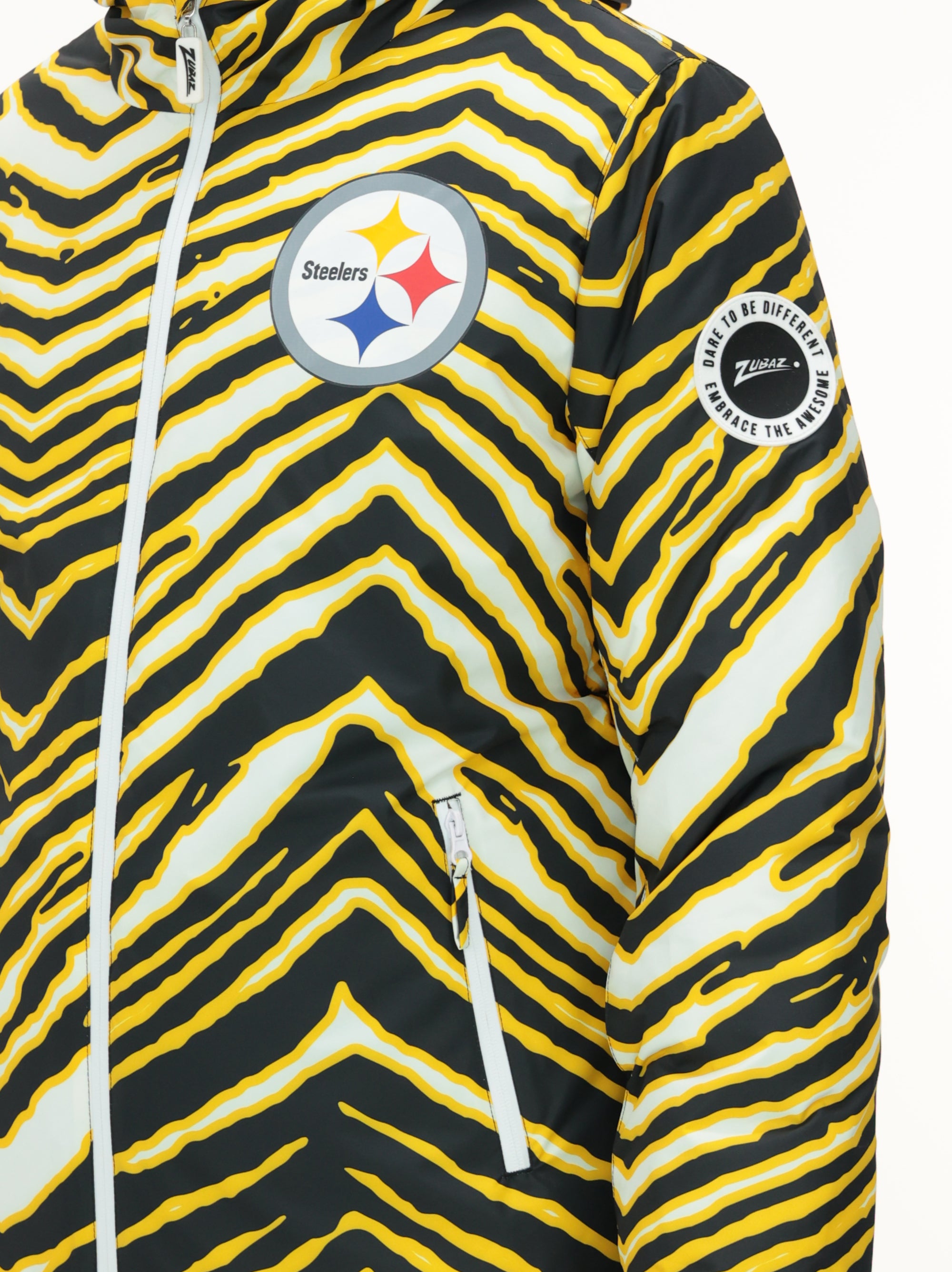 Zubaz NFL Adult Unisex Zebra Team Color Bleacher Blazer Snow Jacket, Pittsburgh Steelers