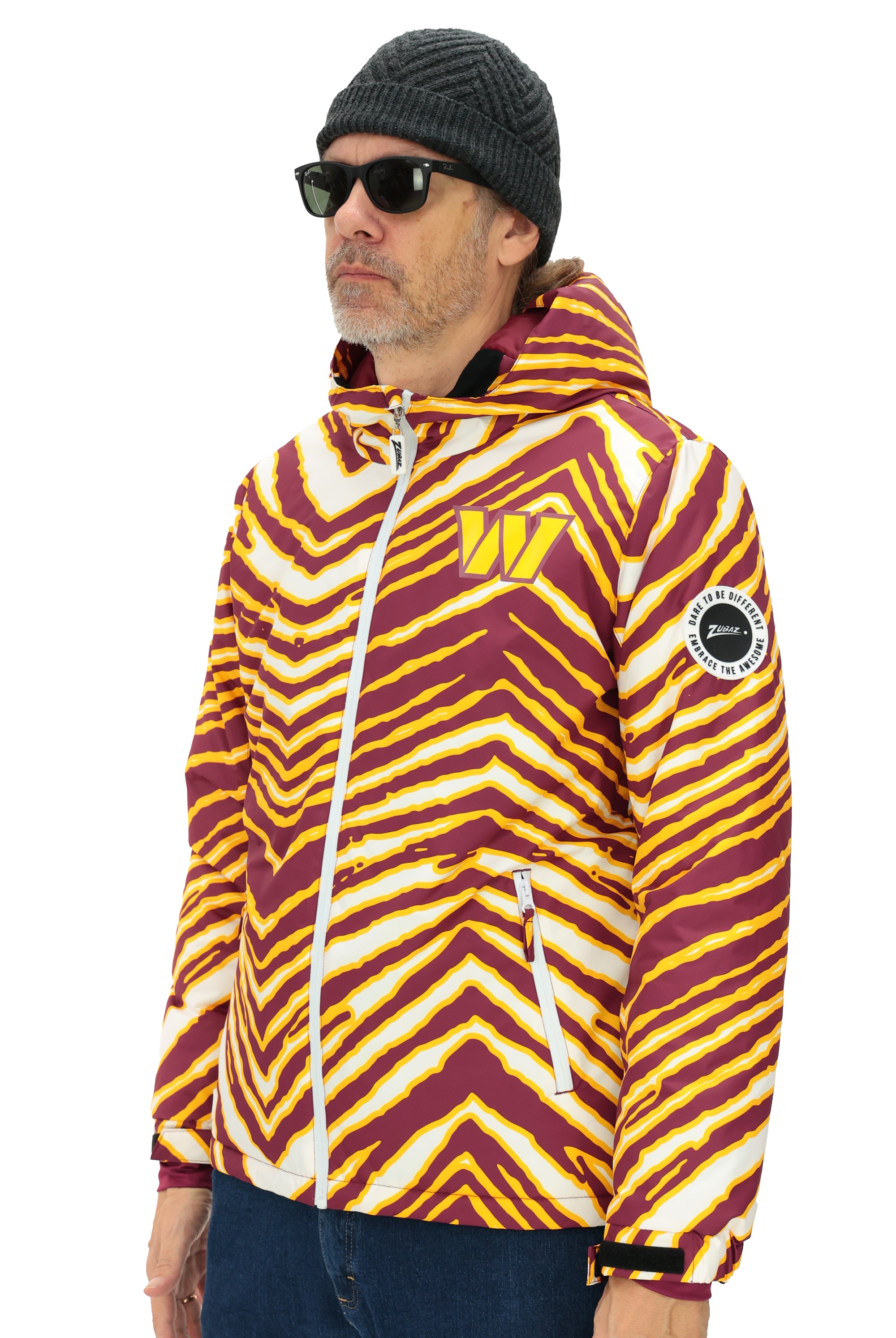 Zubaz NFL Adult Unisex Zebra Team Color Bleacher Blazer Snow Jacket, Washington Commanders