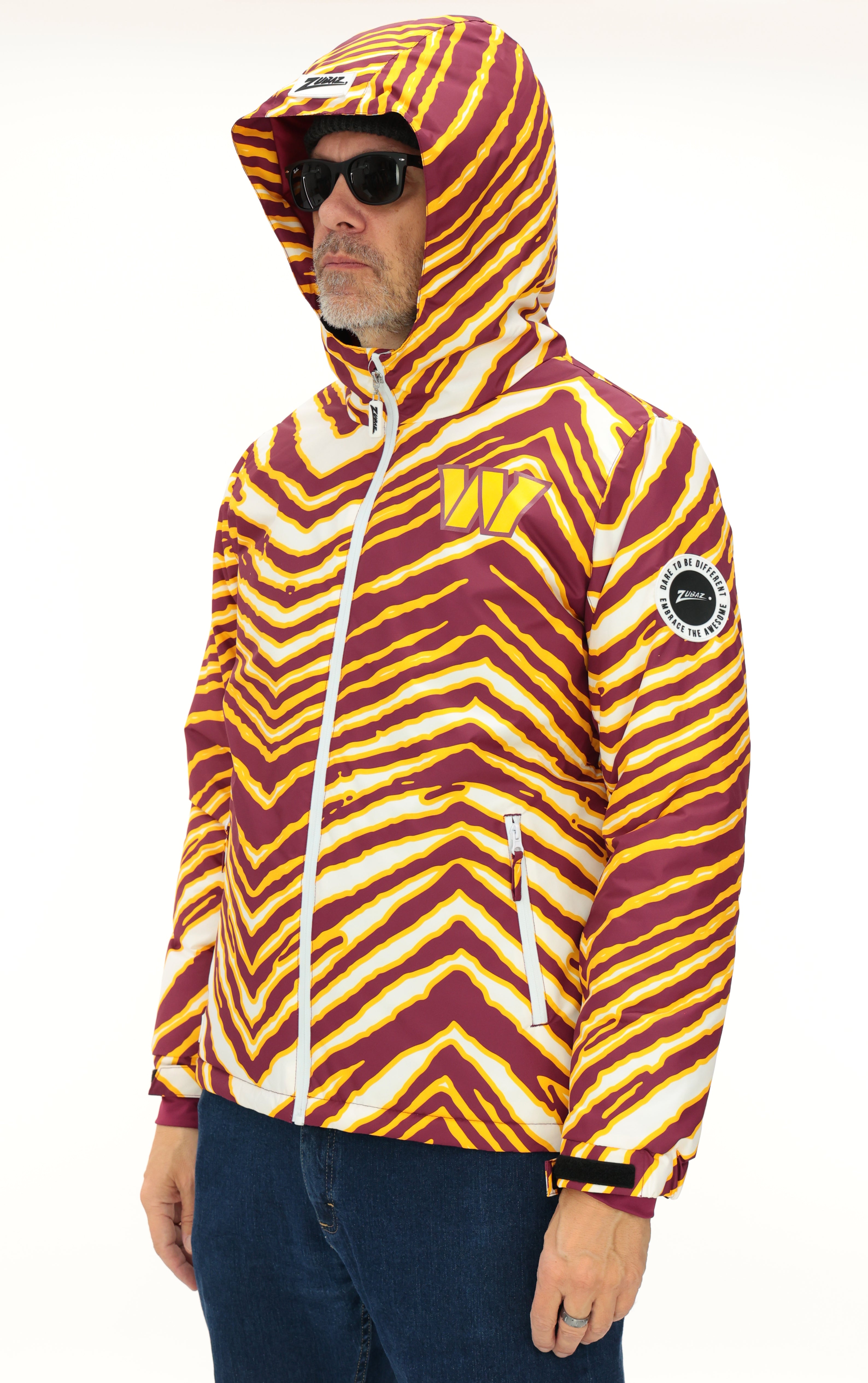 Zubaz NFL Adult Unisex Zebra Team Color Bleacher Blazer Snow Jacket, Washington Commanders